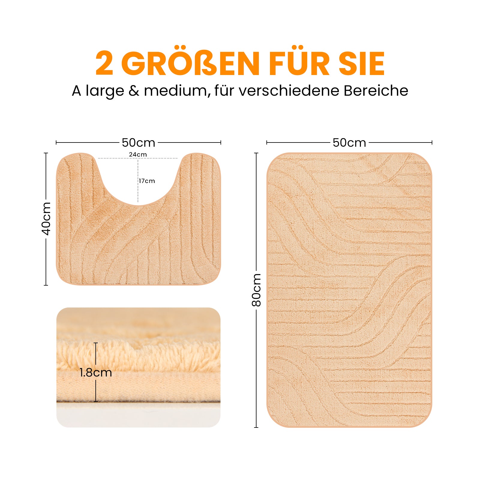 HOMELUX 2-teiliges Badematten-Set, rutschfest, weich, flauschig, inkl. WC-Vorleger mit Ausschnitt