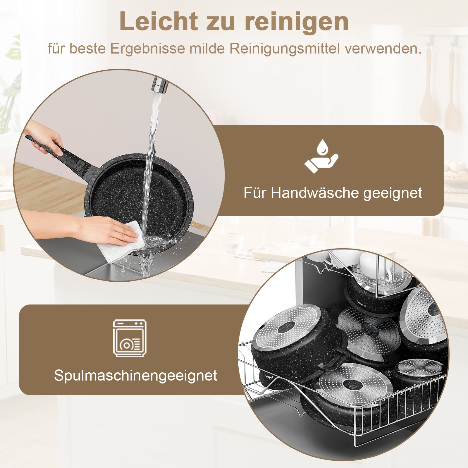 HOMELUX Kochgeschirr-Set 10-teilig, induktionsgeeignetes stapelbares Topfset für alle Herdarten, backofengeeignet, schwarz