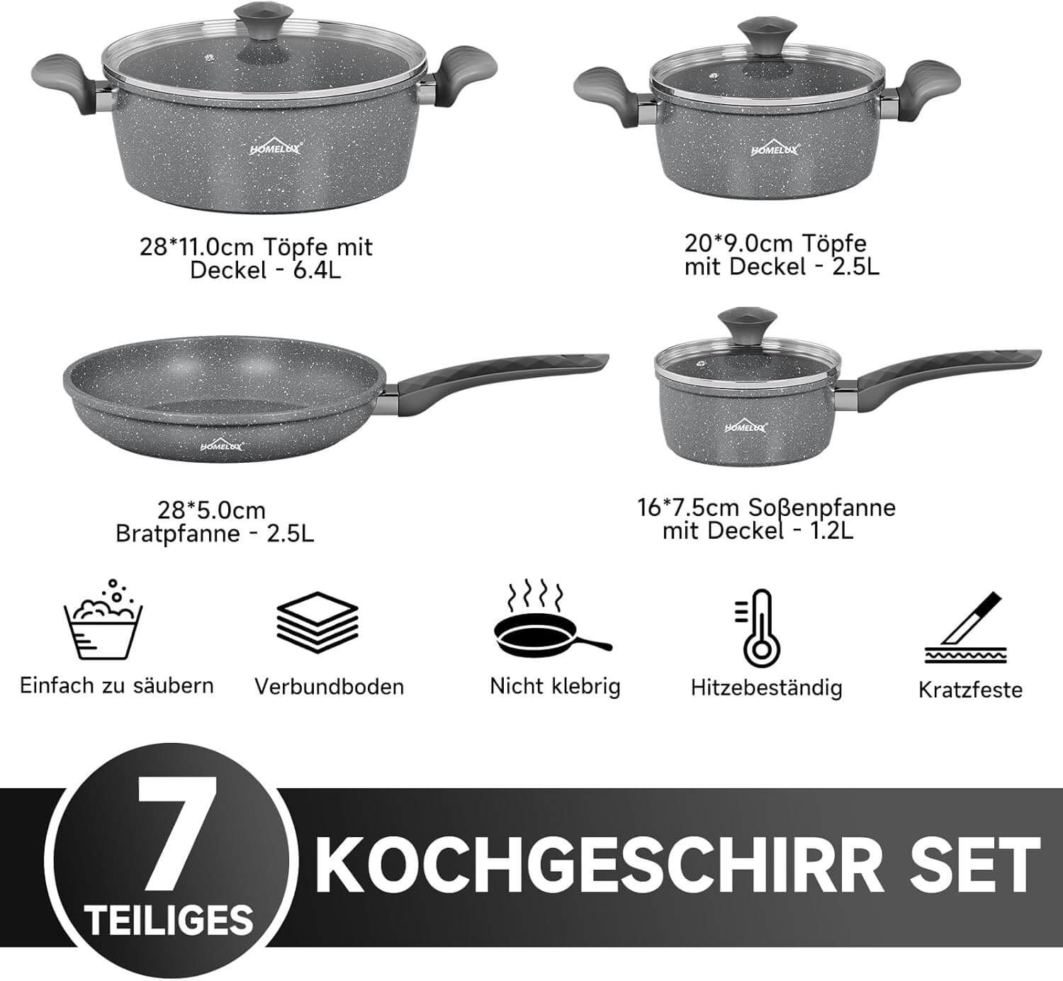 Leicht zu reinigendes Topfset – kein Einweichen nötig