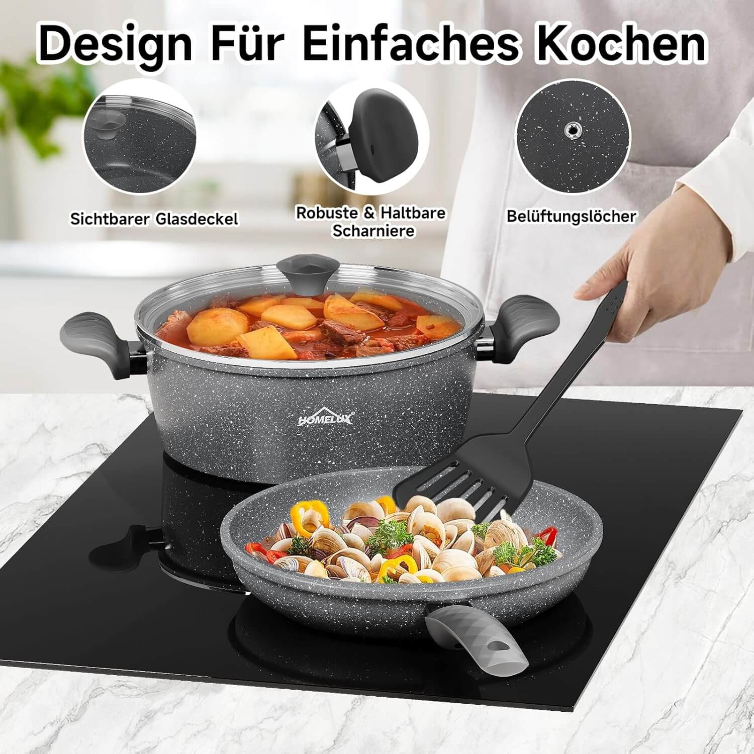 Vielseitiges Topfset für Induktions-, Gas- und Elektroherde