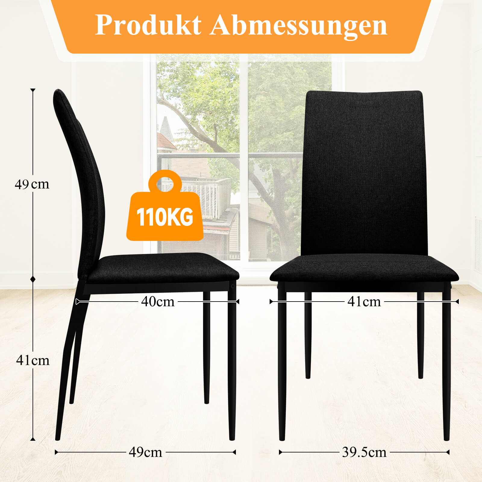 HOMELUX 4er Set Esszimmerstühle, modern, mit hoher Rückenlehne, Leinenpolster & Metallbeinen, 110 kg belastbar