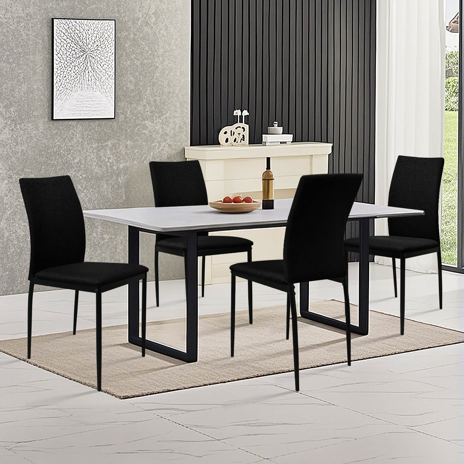 HOMELUX 4er Set Esszimmerstühle, modern, mit hoher Rückenlehne, Leinenpolster & Metallbeinen, 110 kg belastbar