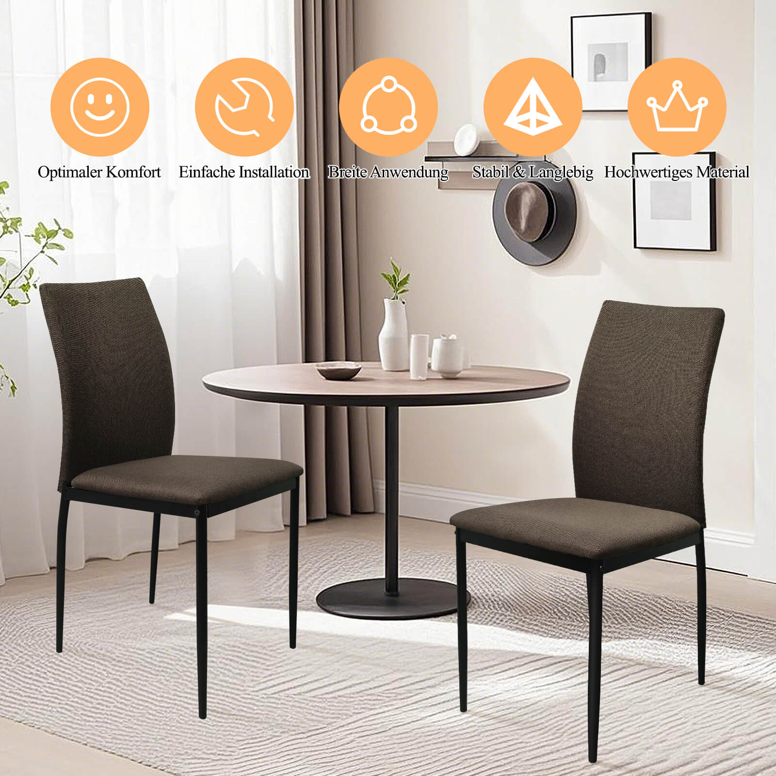 HOMELUX 4er Set Esszimmerstühle, modern, mit hoher Rückenlehne, Leinenpolster & Metallbeinen, 110 kg belastbar