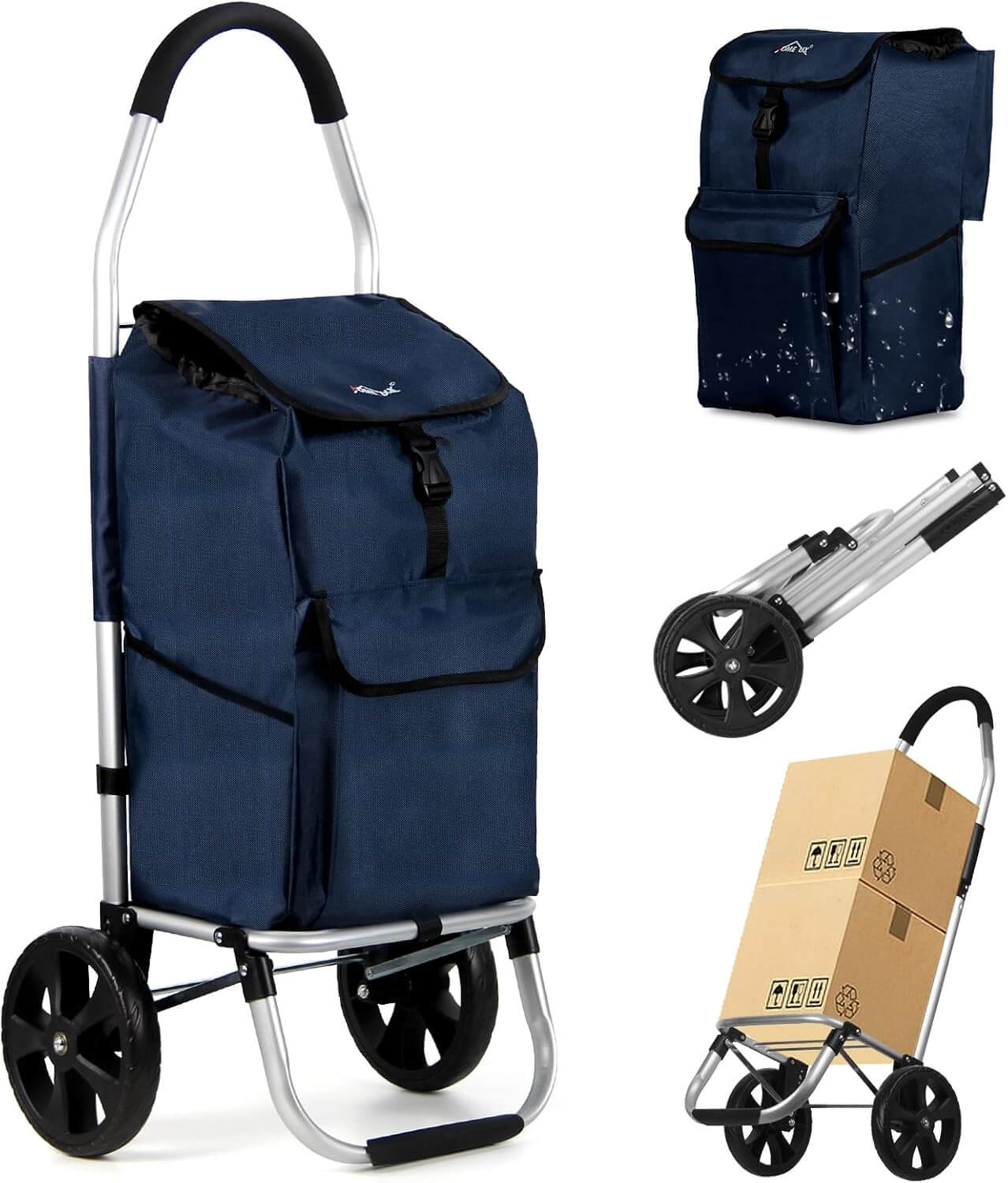 HOMELUX Einkaufstrolley Stabiler, klappbarer mit 41 L Kapazität, multifunktionalem Handwagen, Rollen und abnehmbarer Tasche