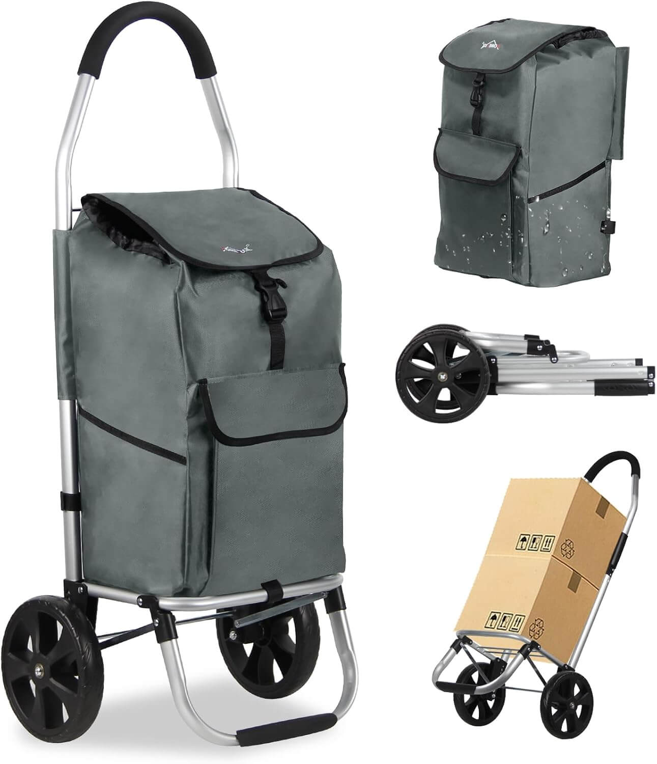 HOMELUX Einkaufstrolley Stabiler, klappbarer mit 41 L Kapazität, multifunktionalem Handwagen, Rollen und abnehmbarer Tasche