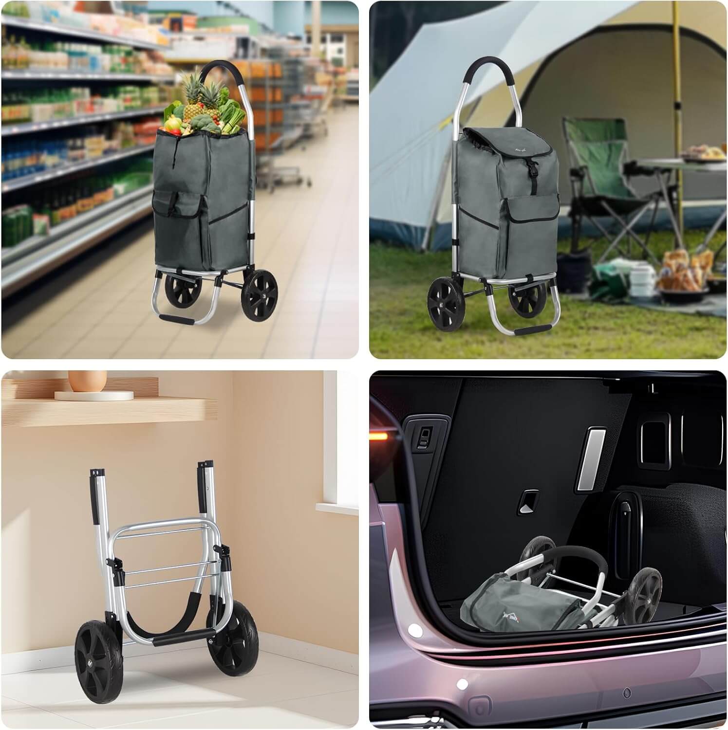 HOMELUX Einkaufstrolley Stabiler, klappbarer mit 41 L Kapazität, multifunktionalem Handwagen, Rollen und abnehmbarer Tasche