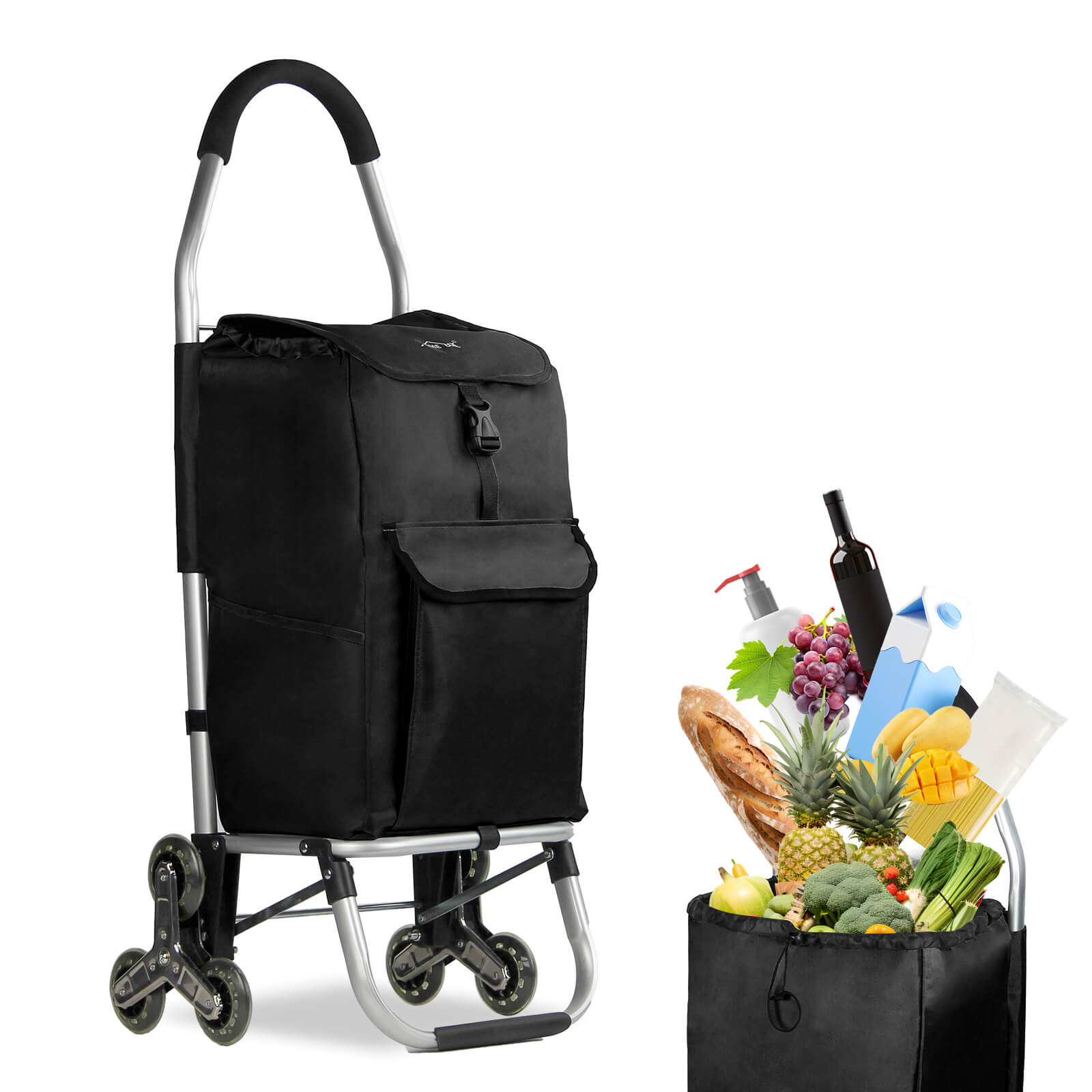 HOMELUX Einkaufstrolley, klappbar, stabil, 41 L Kapazität, multifunktional, Handwagen mit Rollen, abnehmbare Tasche, dreieckige Räder