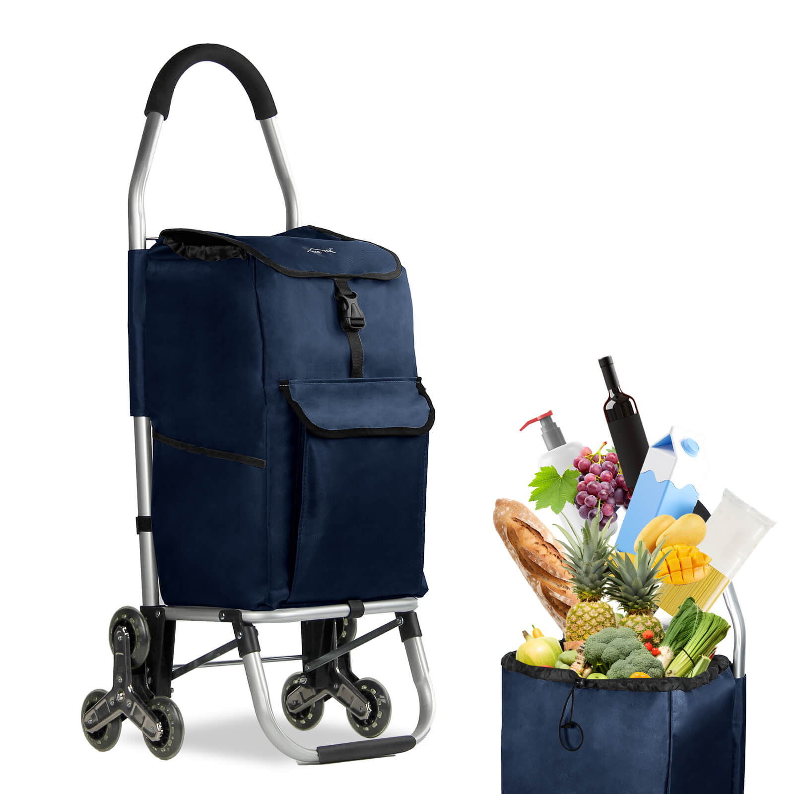 HOMELUX Einkaufstrolley, klappbar, stabil, 41 L Kapazität, multifunktional, Handwagen mit Rollen, abnehmbare Tasche, dreieckige Räder