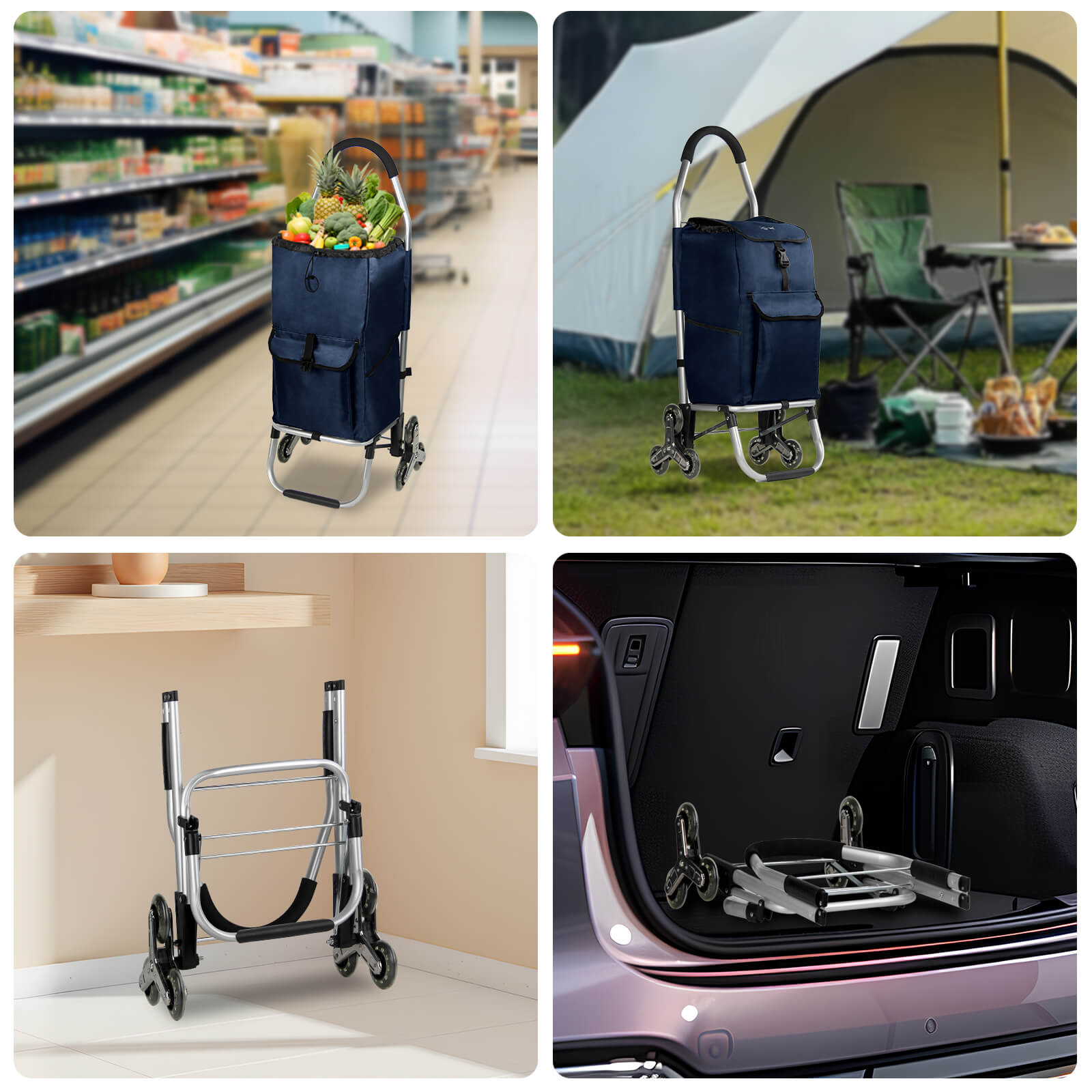 HOMELUX Einkaufstrolley, klappbar, stabil, 41 L Kapazität, multifunktional, Handwagen mit Rollen, abnehmbare Tasche, dreieckige Räder