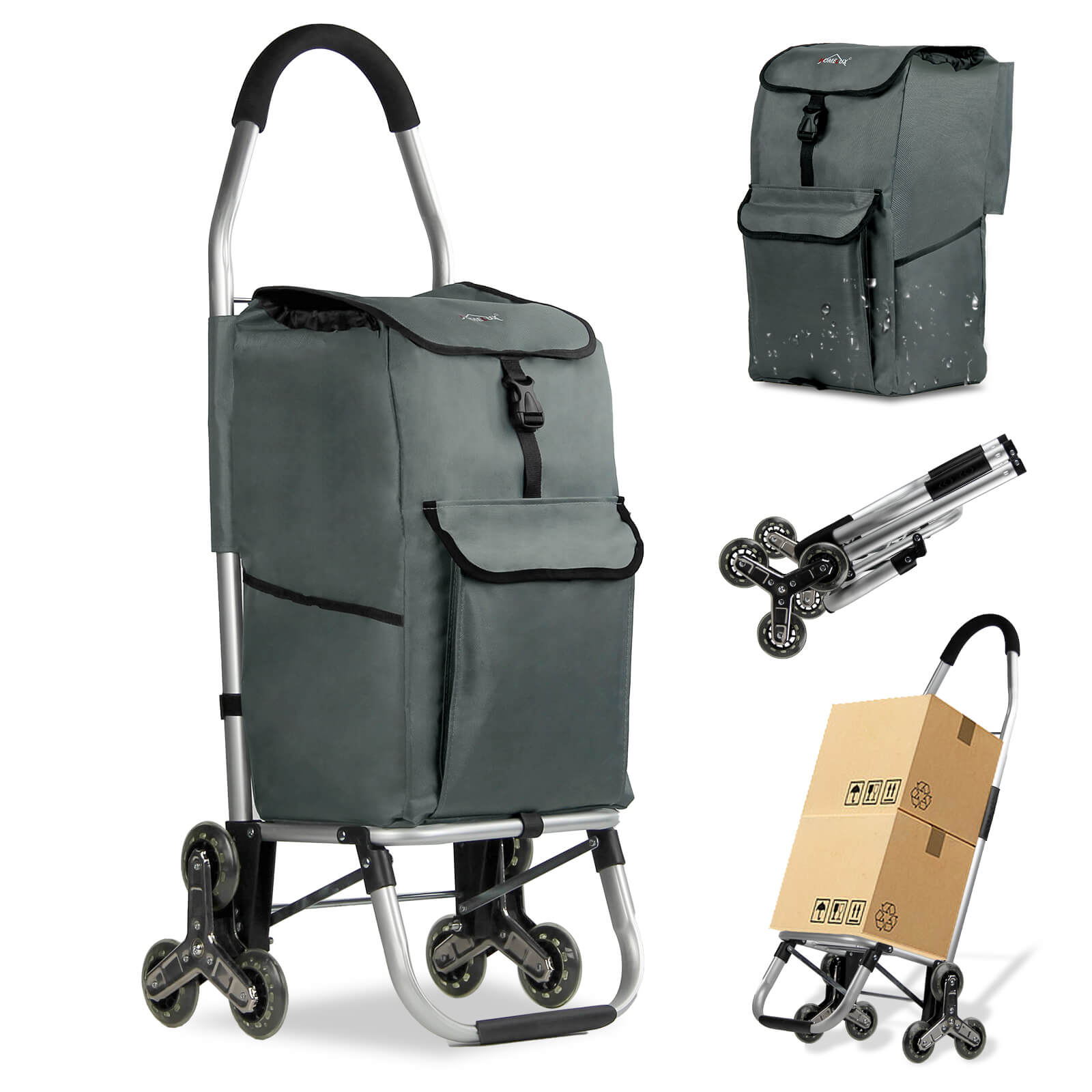 HOMELUX Einkaufstrolley, klappbar, stabil, 41 L Kapazität, multifunktional, Handwagen mit Rollen, abnehmbare Tasche, dreieckige Räder