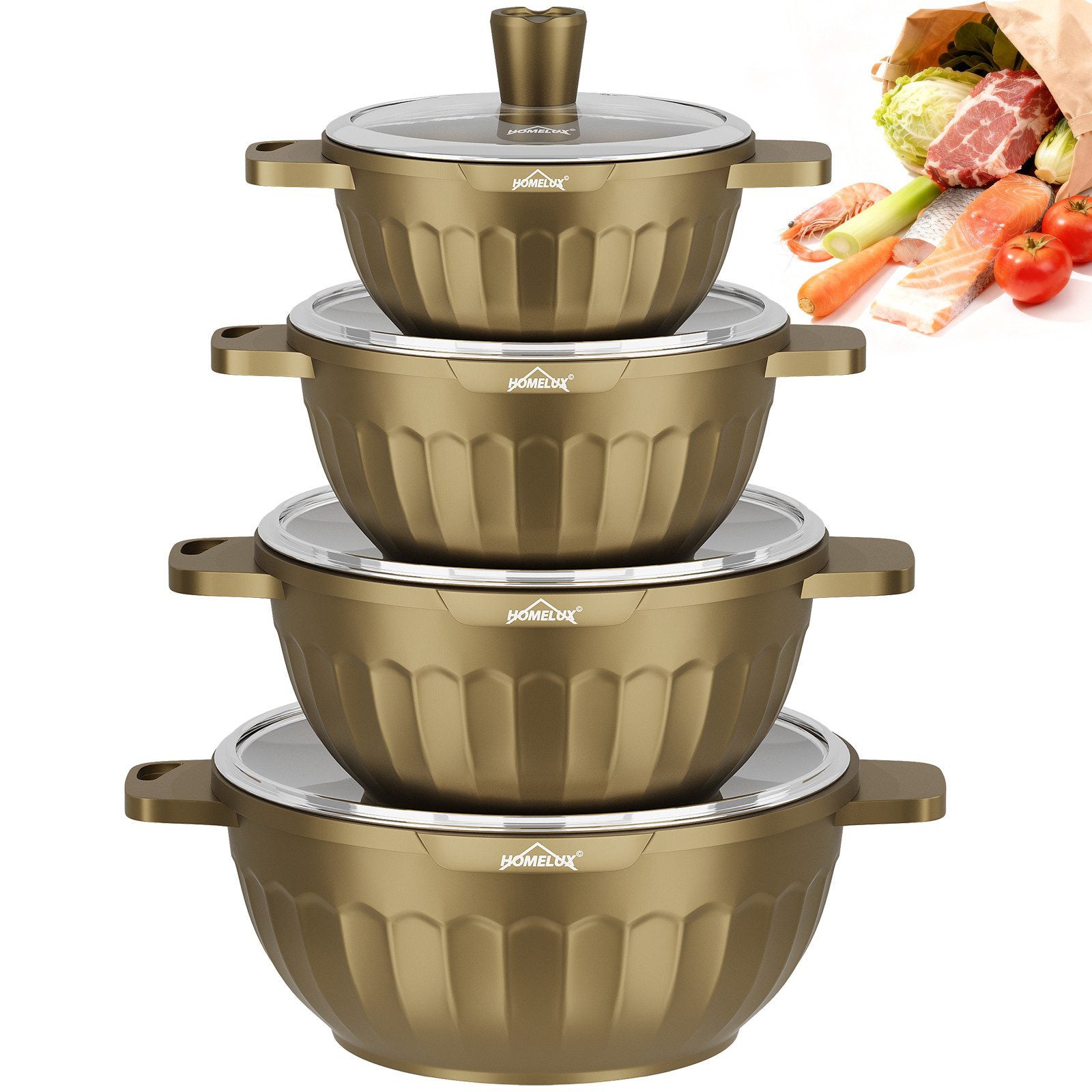 HOMELUX Topf-Set 8-tlg Kochtopf Set Induktions 20/24/28/32cm Töpfe Set mit Deckel 8-teiliges Topfset Induktion