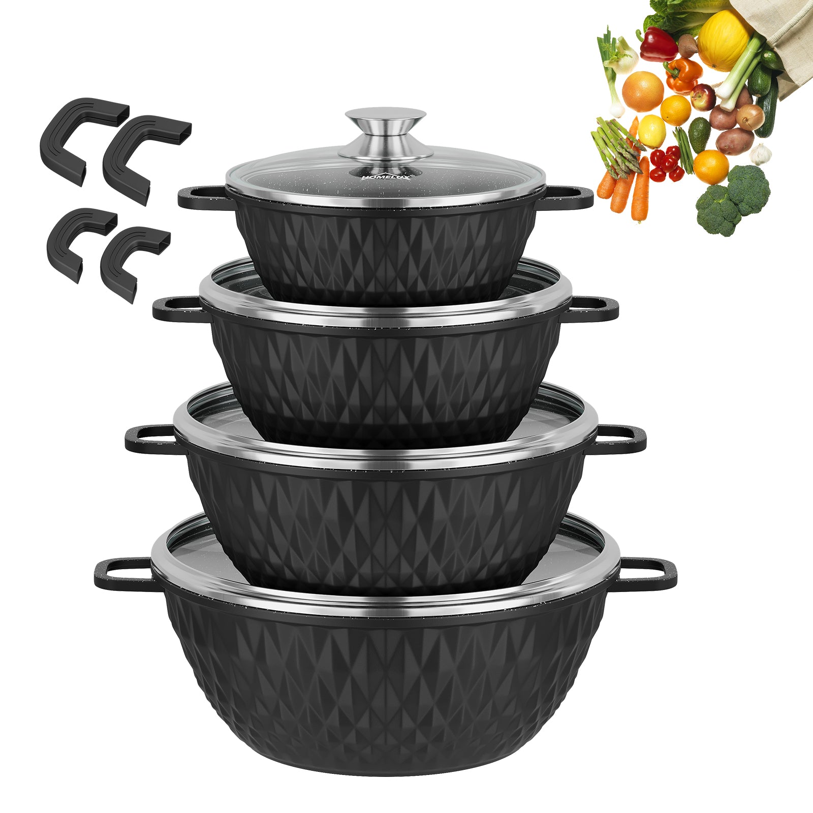 HOMELUX Aluguss Kochtopfset 8-teilig Induktion, Antihaft Topfset mit Glasdeckel, 20-32 cm, PFOA-frei