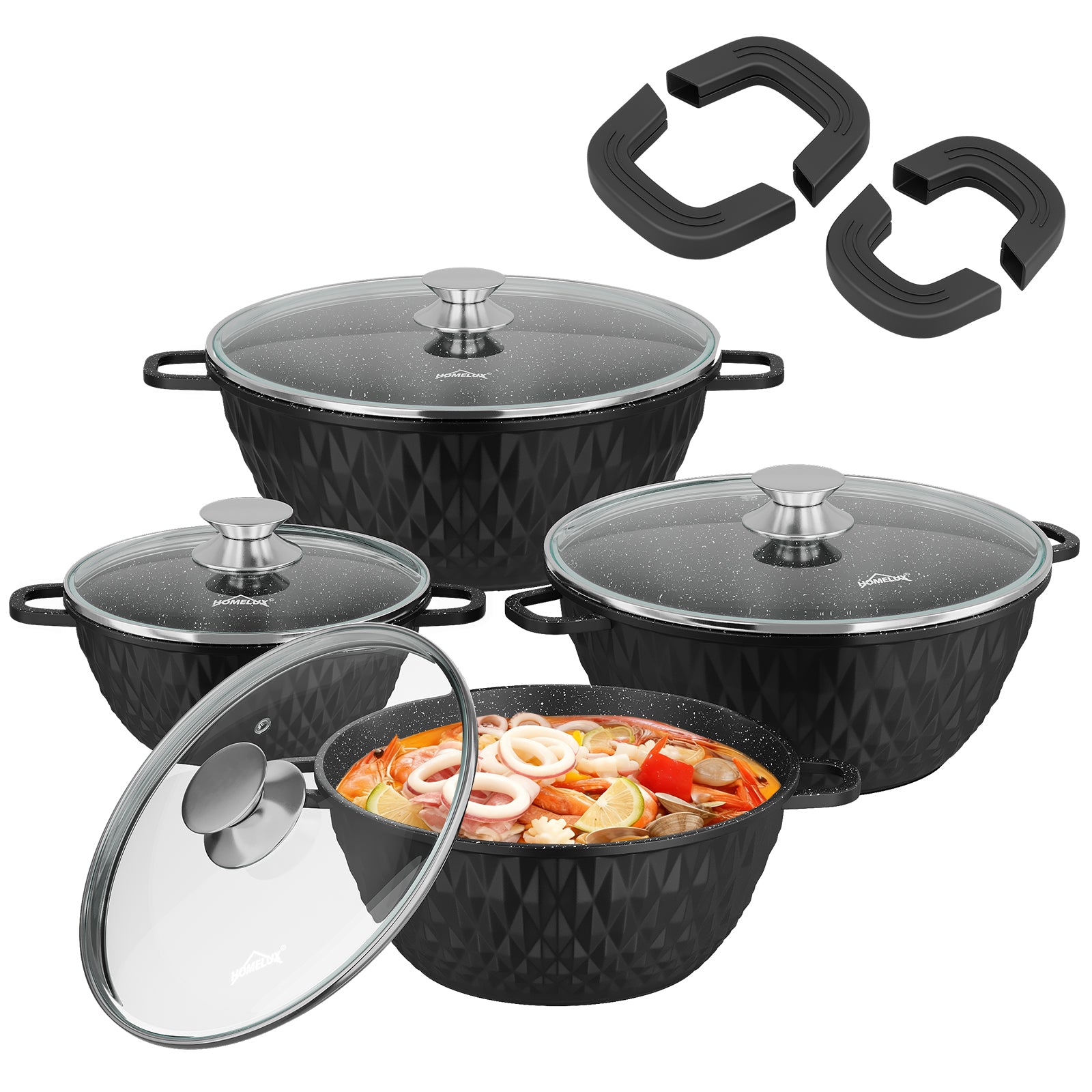 HOMELUX Aluguss Kochtopfset 8-teilig Induktion, Antihaft Topfset mit Glasdeckel, 20-32 cm, PFOA-frei