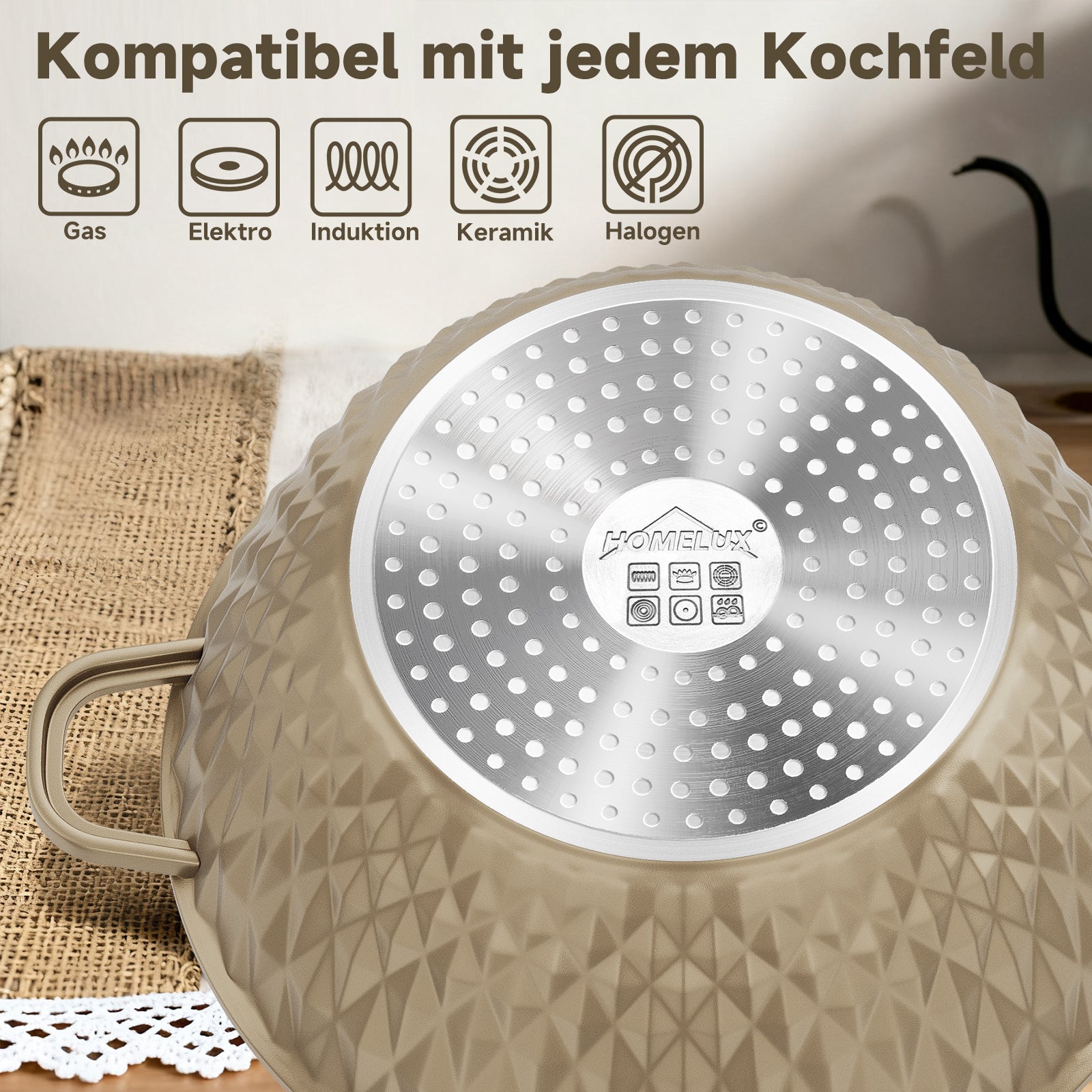 HOMELUX Aluguss Kochtopfset 8-teilig Induktion, Antihaft Topfset mit Glasdeckel, 20-32 cm, PFOA-frei