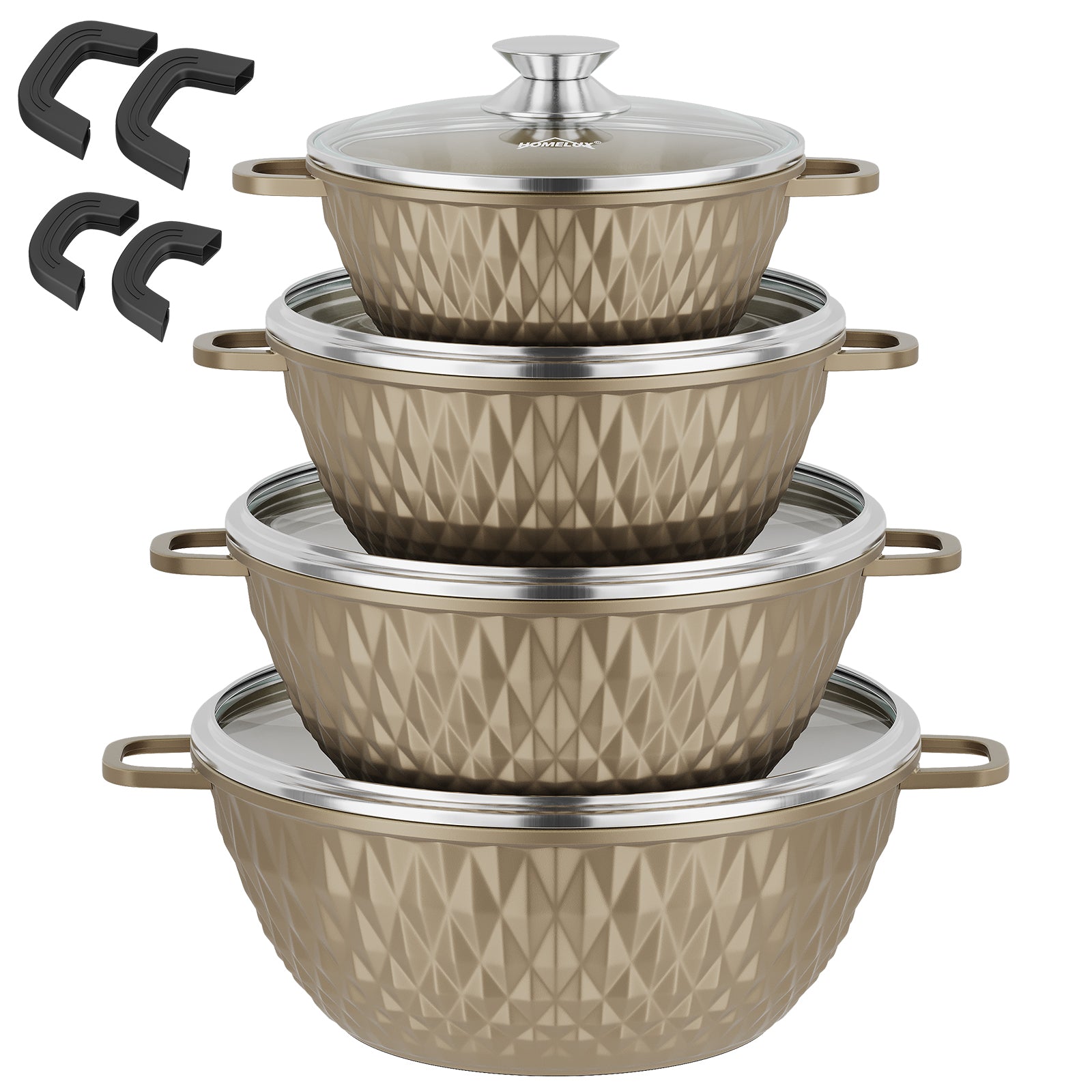 HOMELUX Aluguss Kochtopfset 8-teilig Induktion, Antihaft Topfset mit Glasdeckel, 20-32 cm, PFOA-frei