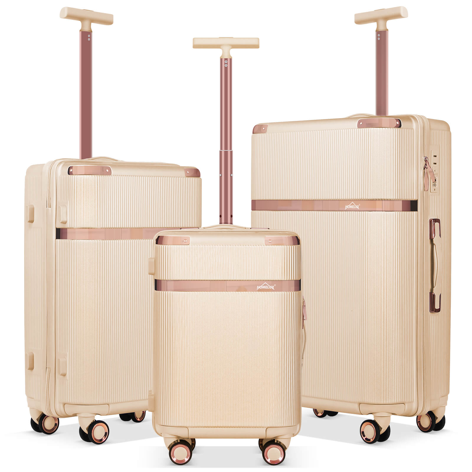3-teiliges Reisekoffer-Set aus ABS-Hartschale: Leichter Rollkoffer-Trolley in M-L-XL