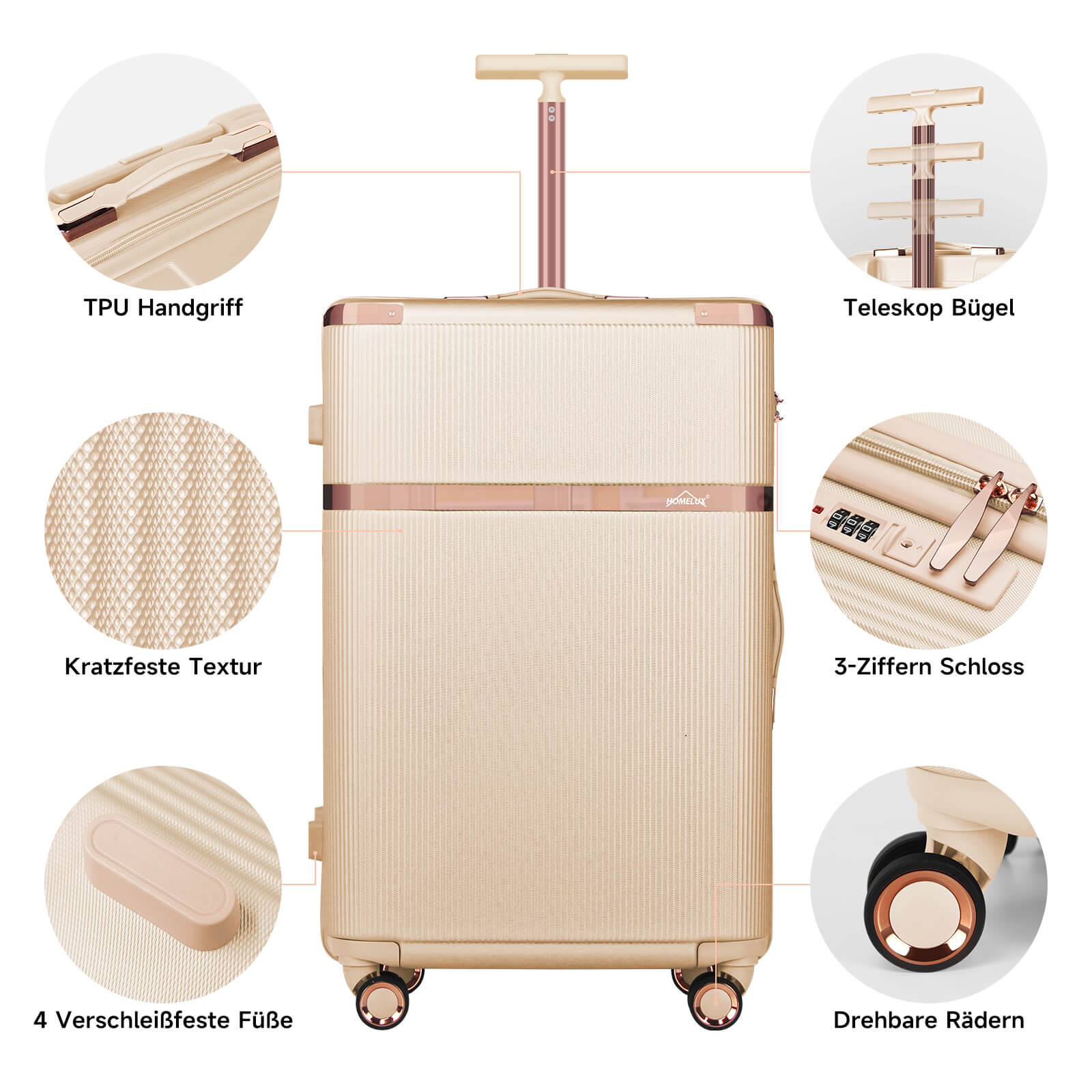 3-teiliges Reisekoffer-Set aus ABS-Hartschale: Leichter Rollkoffer-Trolley in M-L-XL