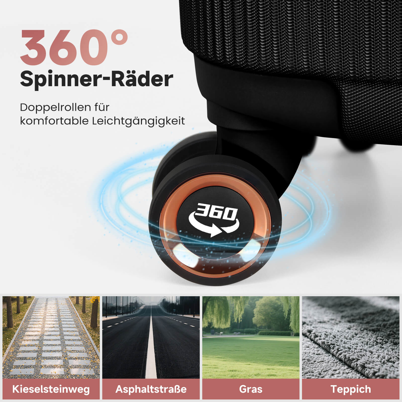 3-teiliges Reisekoffer-Set aus ABS-Hartschale: Leichter Rollkoffer-Trolley in M-L-XL