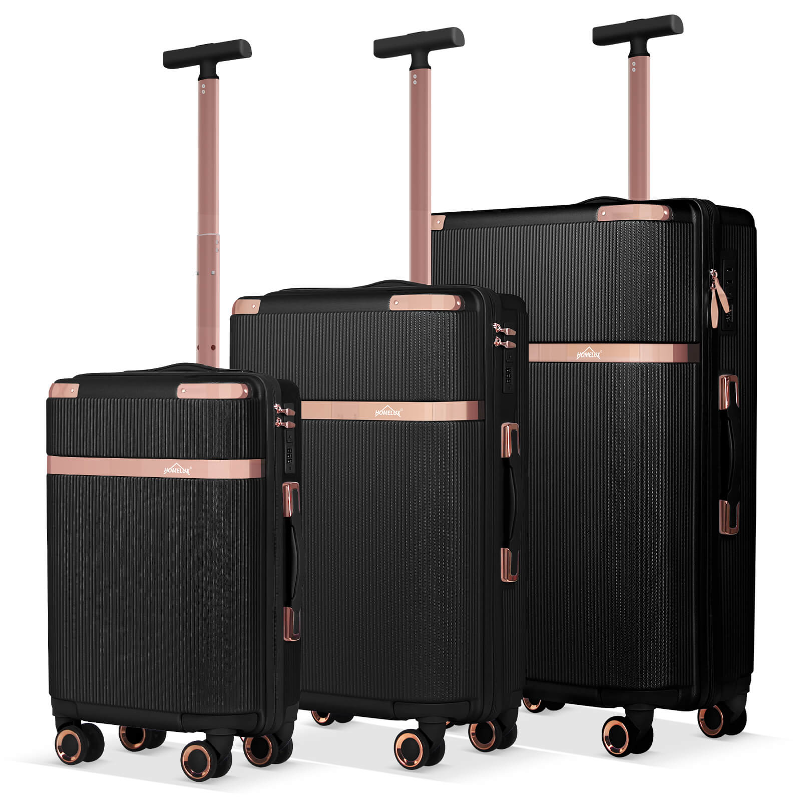 3-teiliges Reisekoffer-Set aus ABS-Hartschale: Leichter Rollkoffer-Trolley in M-L-XL