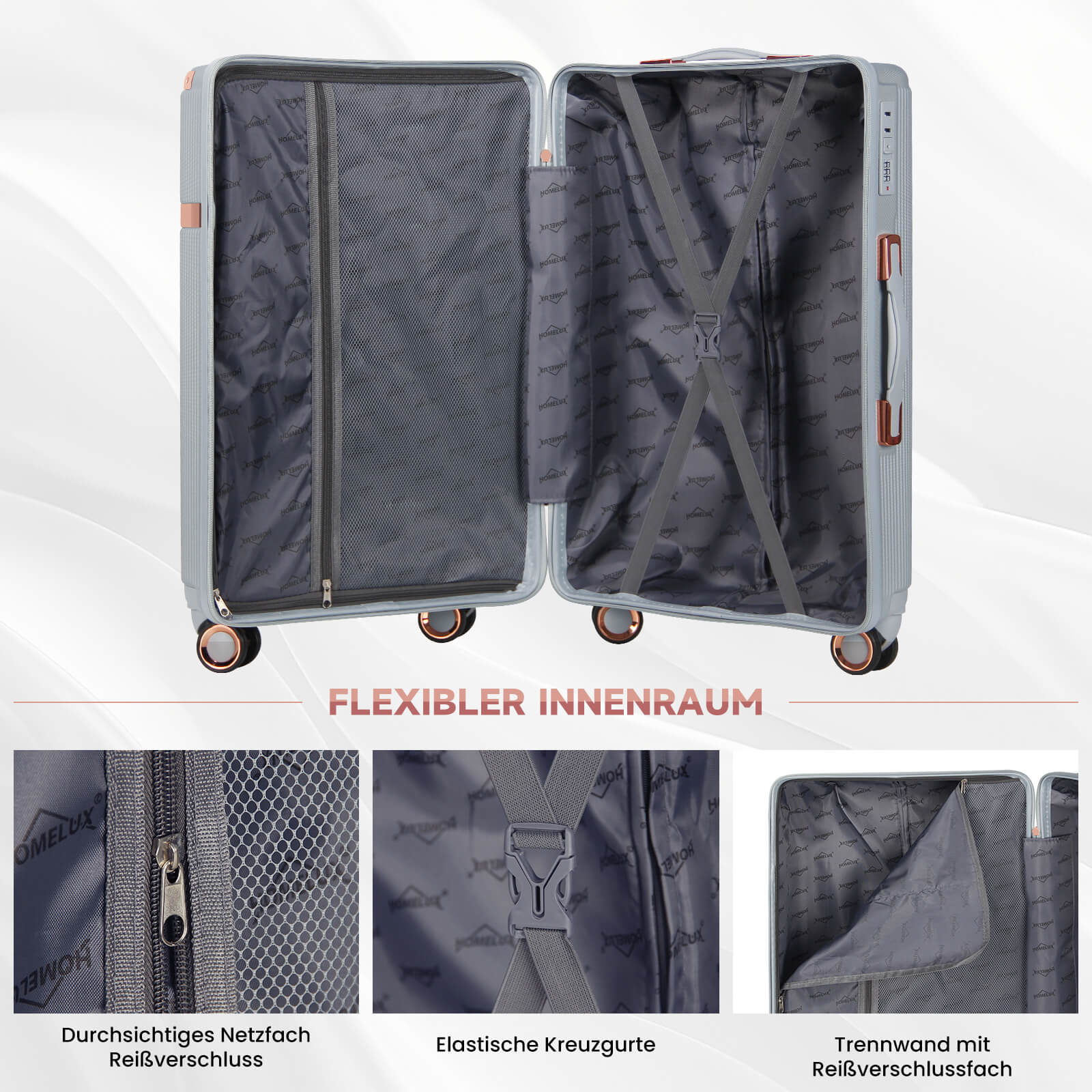 3-teiliges Reisekoffer-Set aus ABS-Hartschale: Leichter Rollkoffer-Trolley in M-L-XL