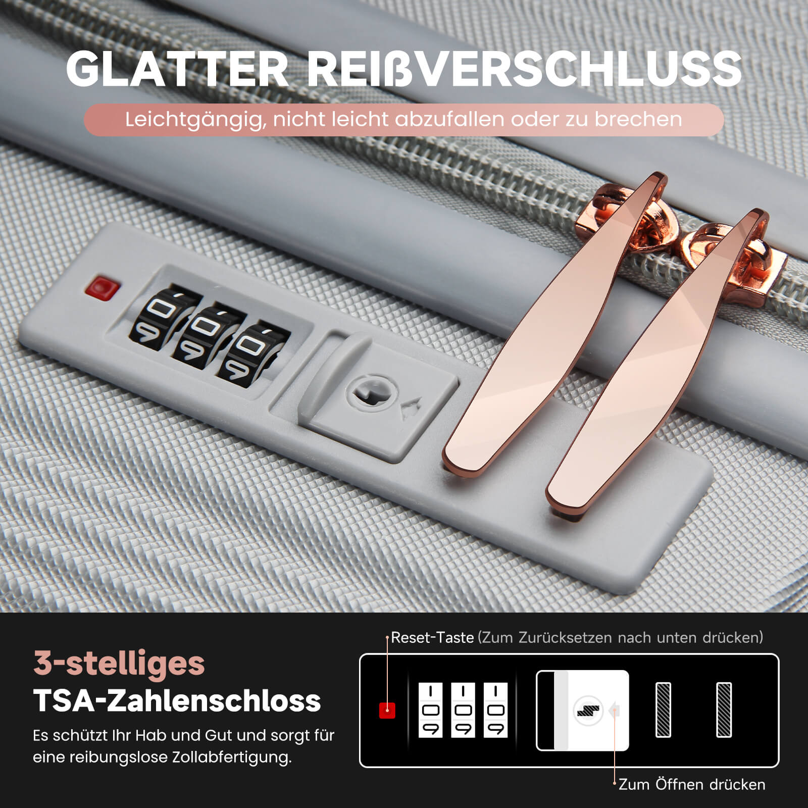 3-teiliges Reisekoffer-Set aus ABS-Hartschale: Leichter Rollkoffer-Trolley in M-L-XL