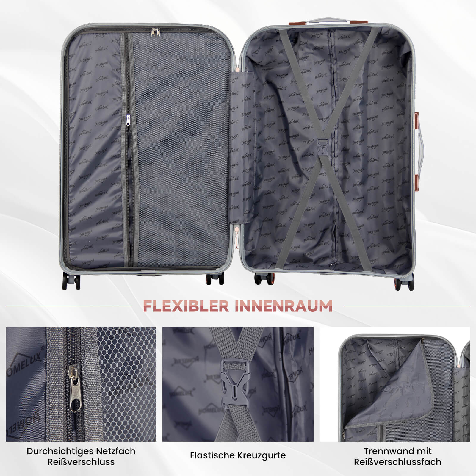 HOMELUX 3-teiliges Hartschalen Kofferset ABS Leicht Reisekoffer Trolley Rollkoffer Set M-L-XL