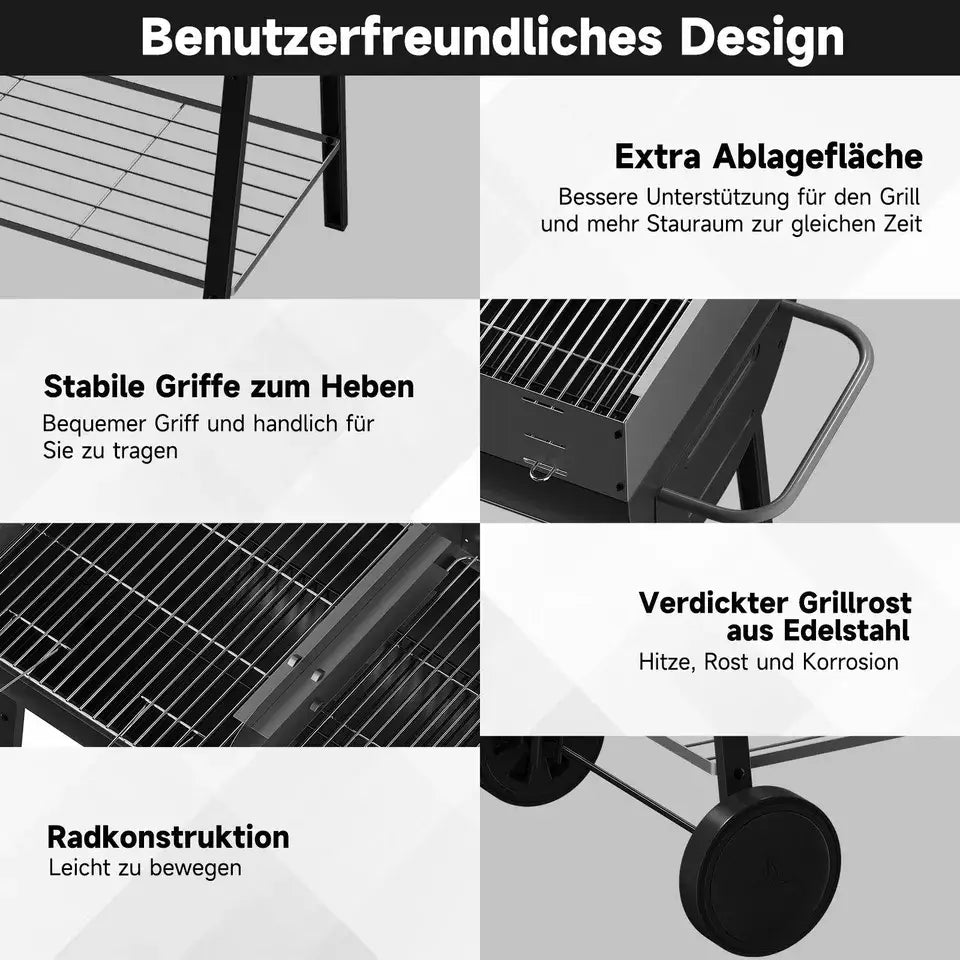 Massiver Holzkohlegrill mit Doppelgrillfläche