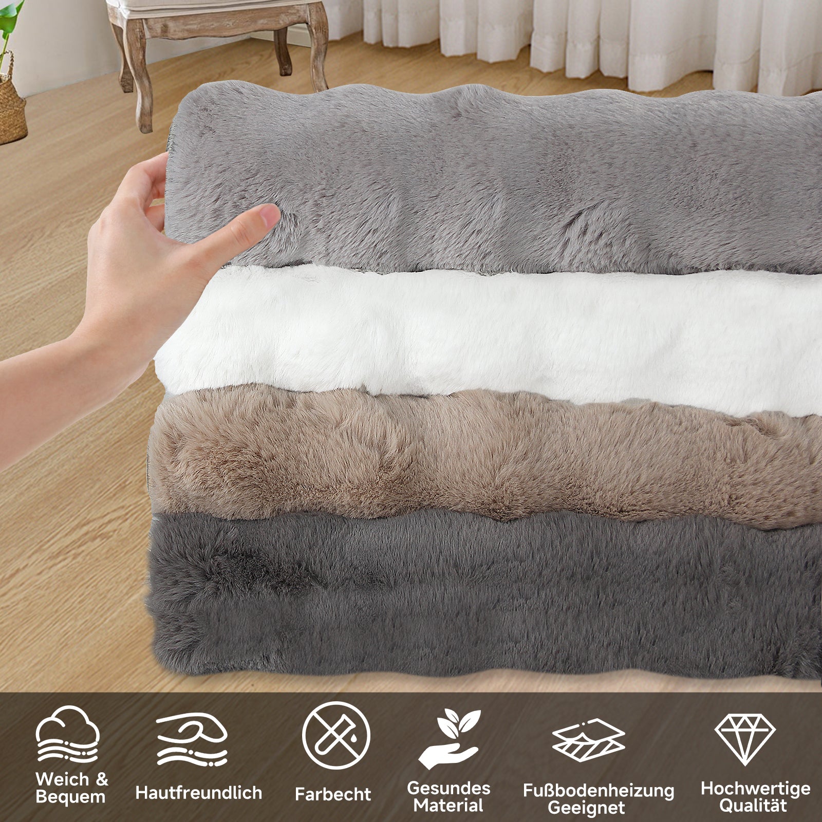 HOMELUX Superweicher Kunstfell Teppich, rutschfest & dekorativ. Idealer Hochflor für Wohnzimmer, Schlafzimmer & Fußbodenheizung geeignet