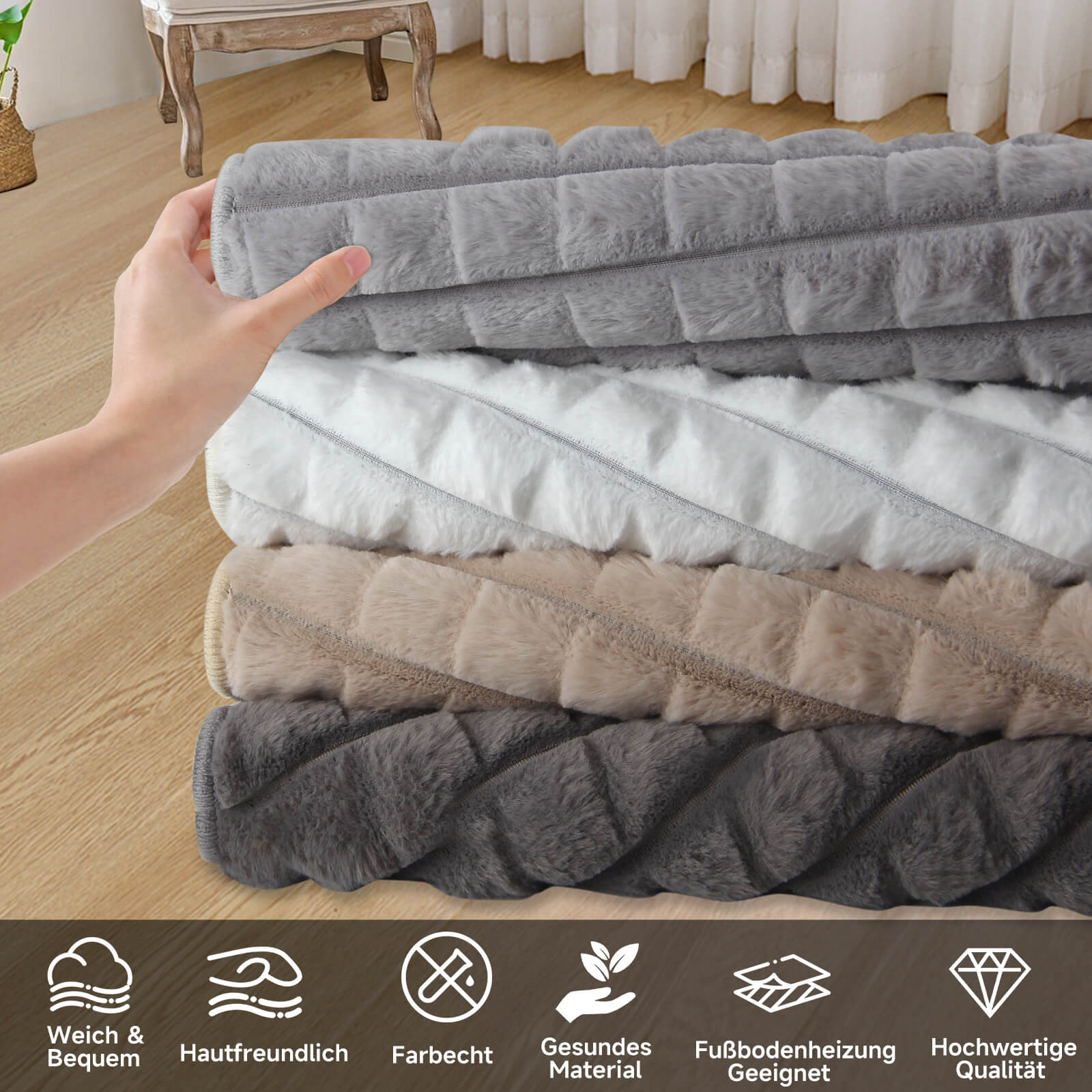 HOMELUX Flauschiger Kunstfell Teppich, wohne Rutschfestigkeit, für Wohnzimmer & Schlafzimmer, Fußbodenheizung