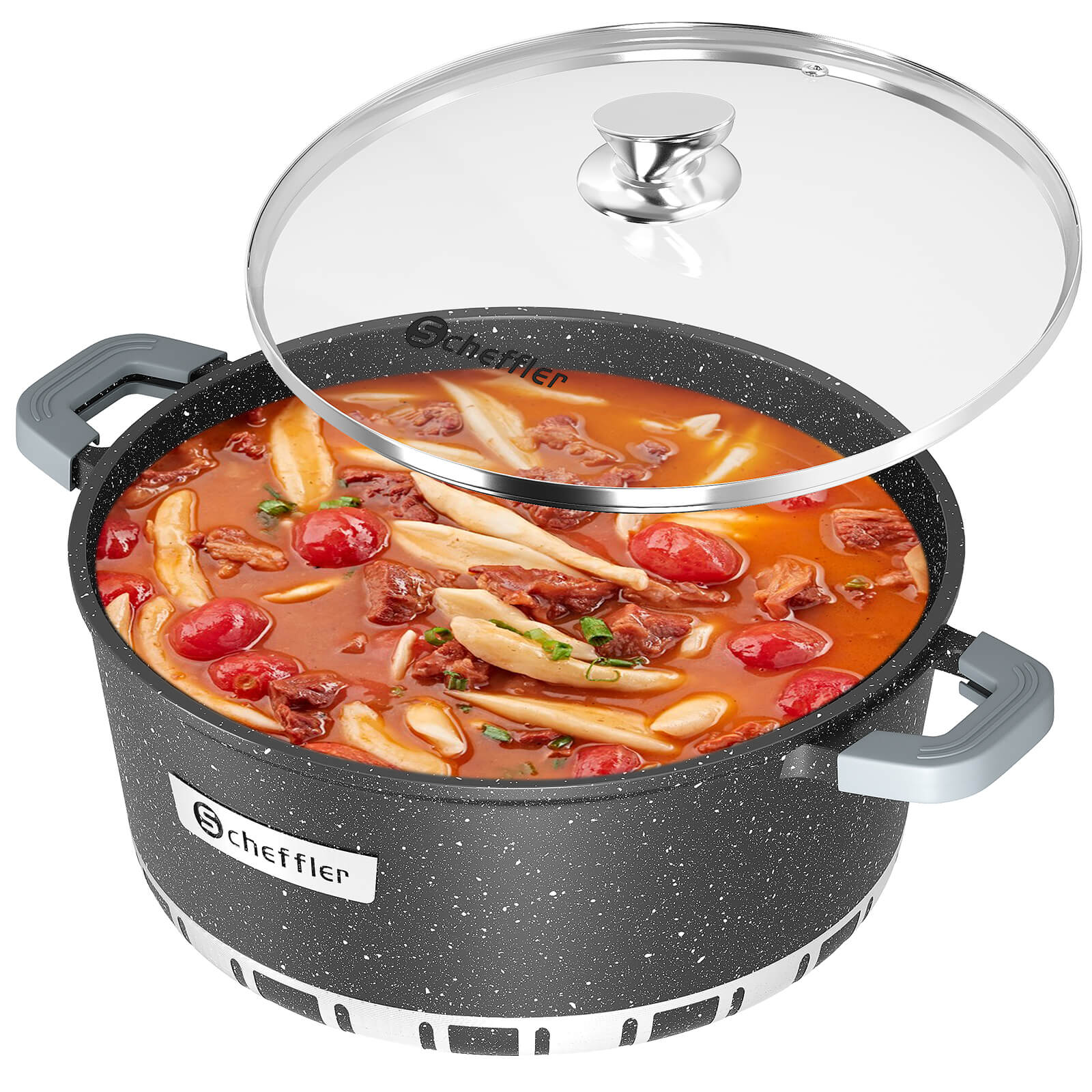 Scheffler Kochtopf mit Glasdeckel für Induktion Aluguss Antihaft Topf, hitzebeständig, energiesparend, frei von PFOA & PFOS
