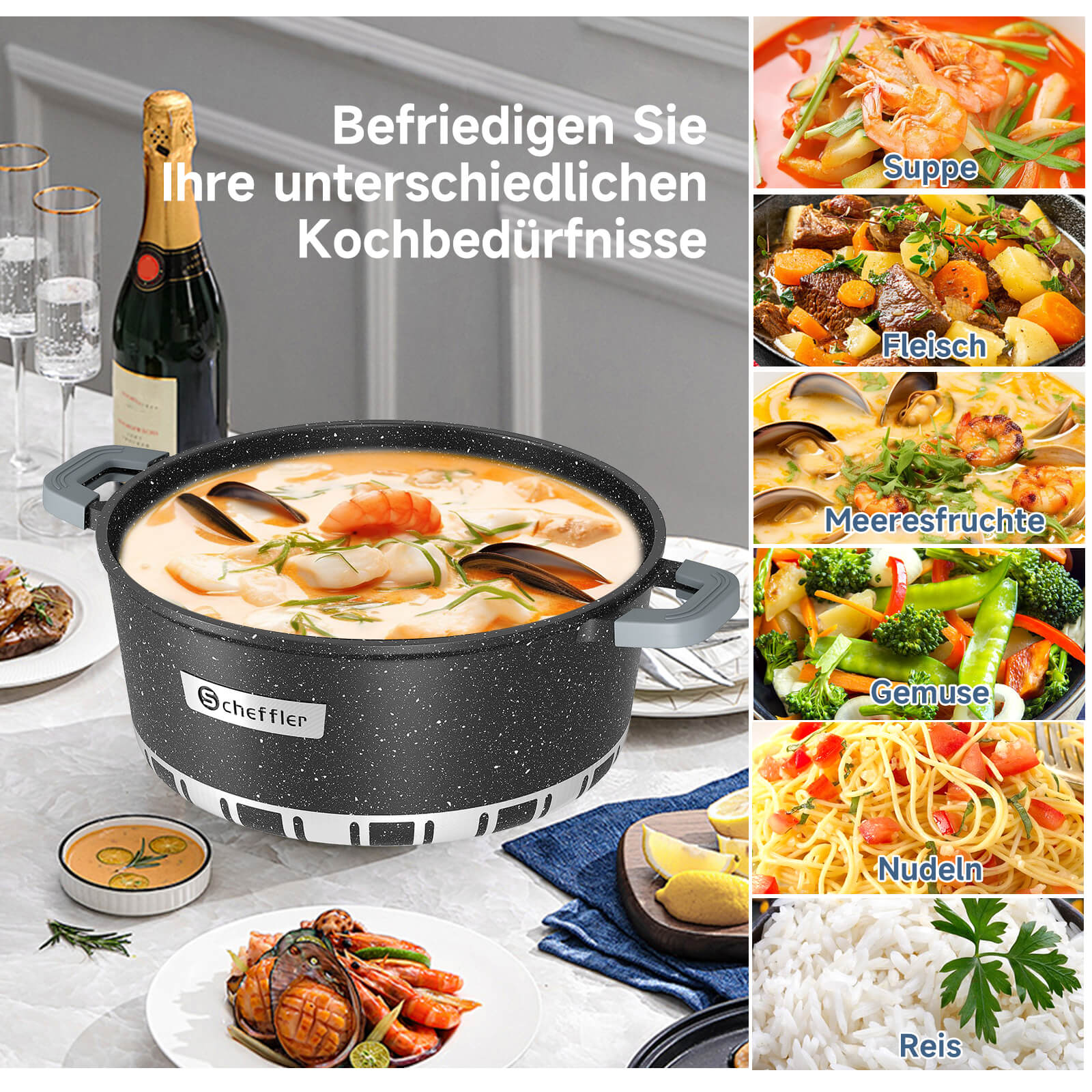 Scheffler Topfset Kochtopf Set mit Glasdeckel, Antihaftbeschichtung, Induktion, für alle Herdarten geeignet