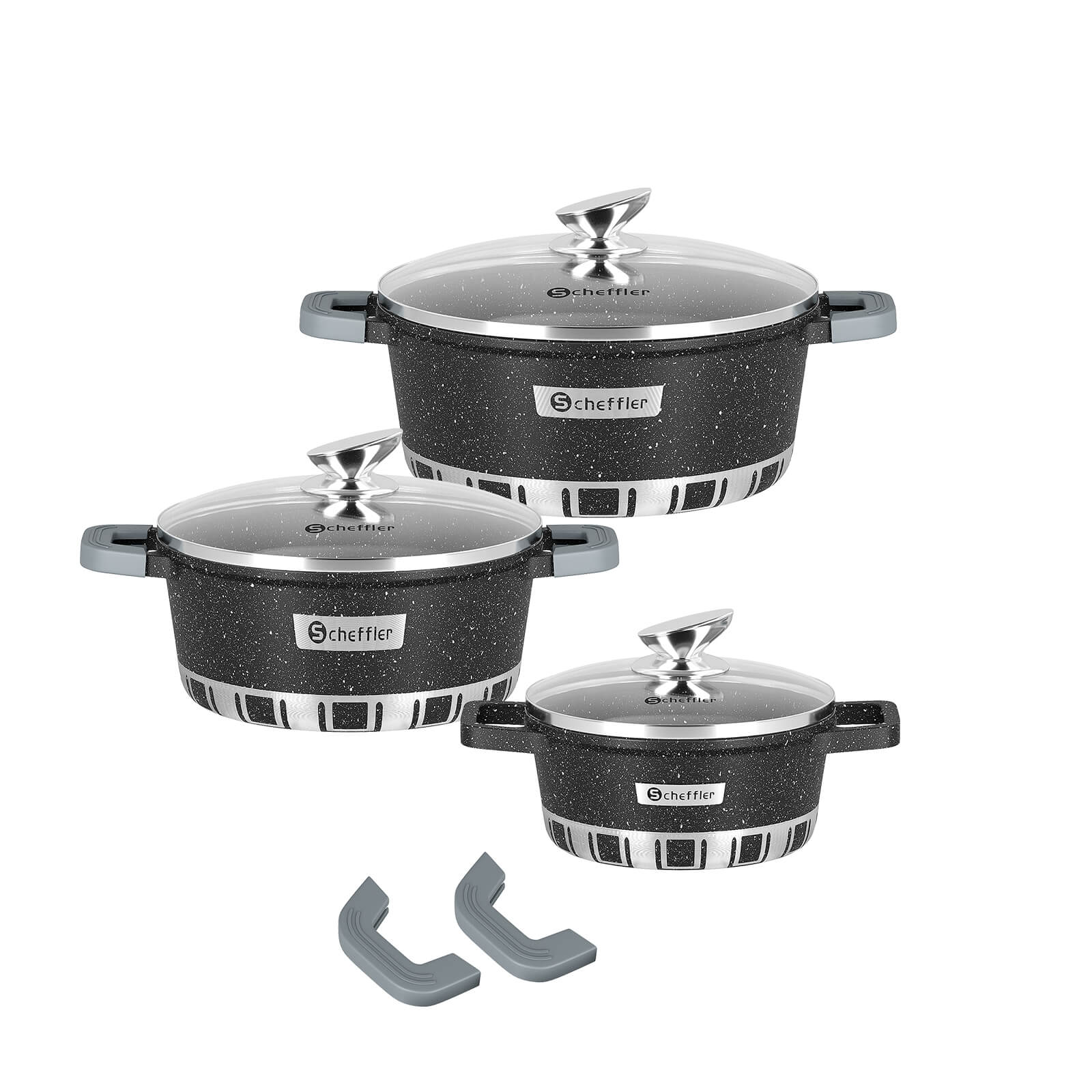 Scheffler Topfset Kochtopf Set mit Glasdeckel, Antihaftbeschichtung, Induktion, für alle Herdarten geeignet