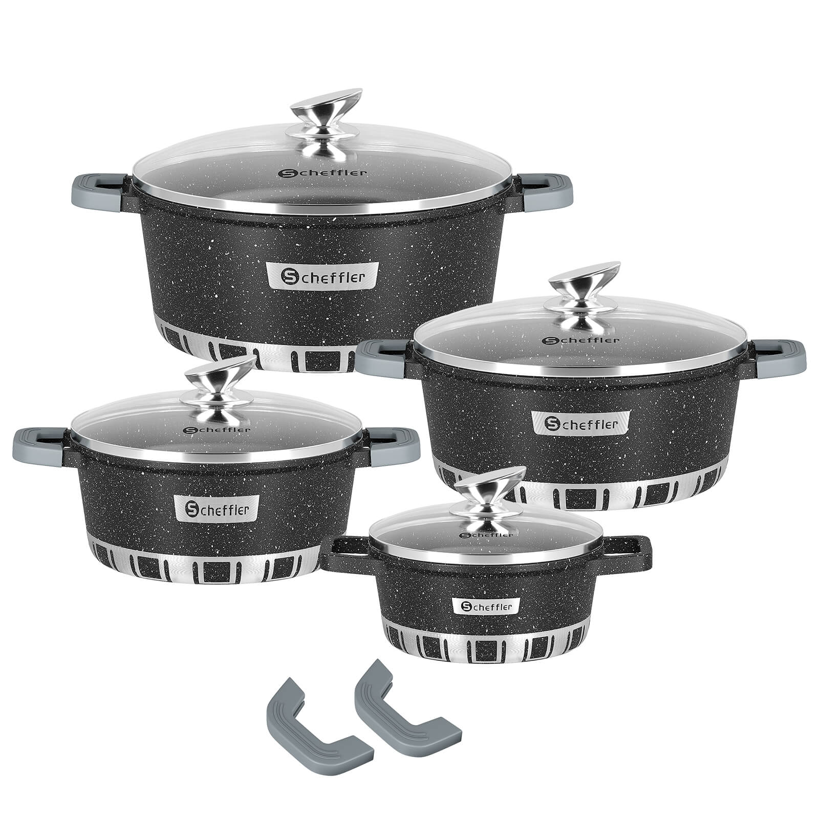 Scheffler Topfset Kochtopf Set mit Glasdeckel, Antihaftbeschichtung, Induktion, für alle Herdarten geeignet