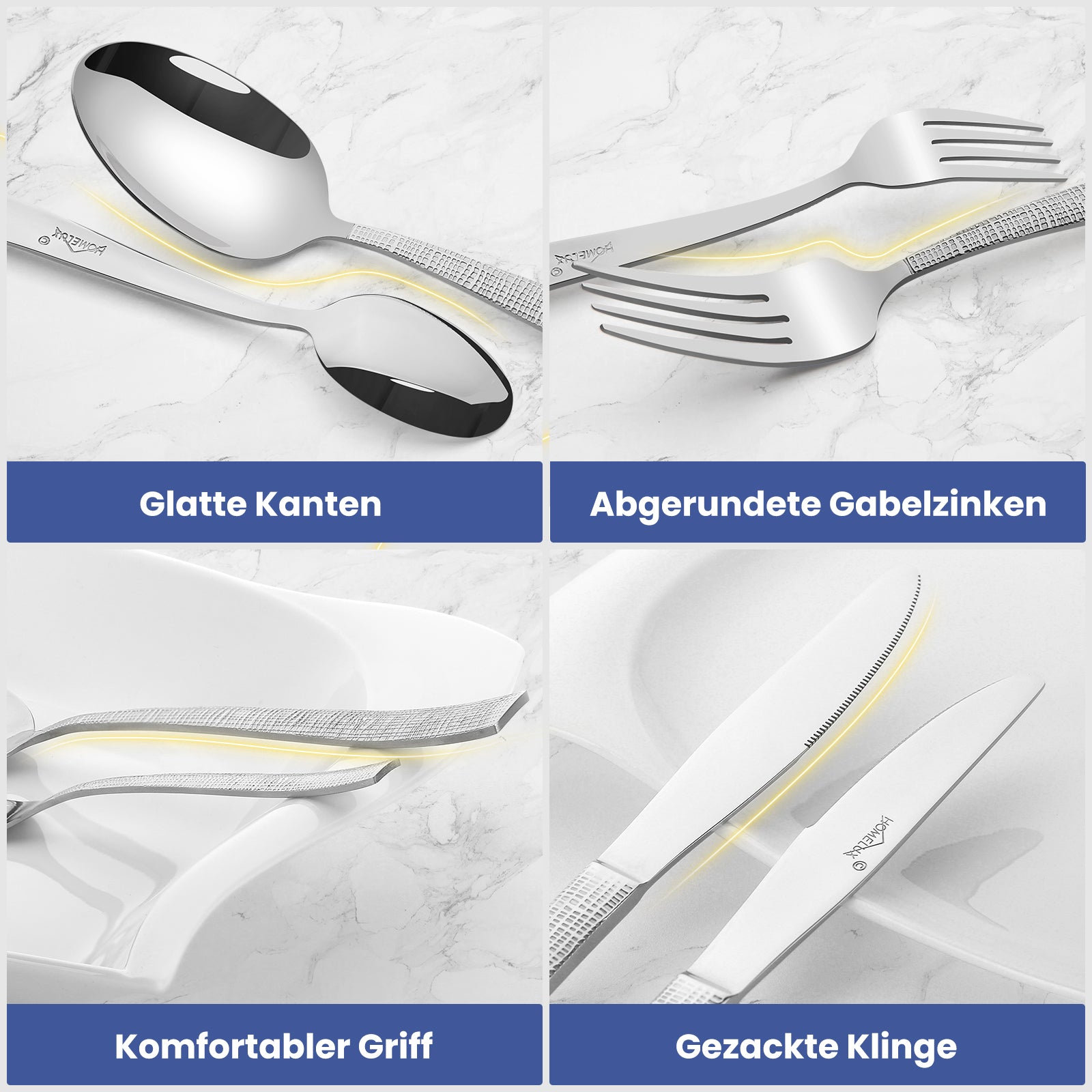 HOMELUX 72-teiliges Besteckset für 12 Personen aus Edelstahl, gehämmertes Design, hochglanzpoliert, spülmaschinenfest