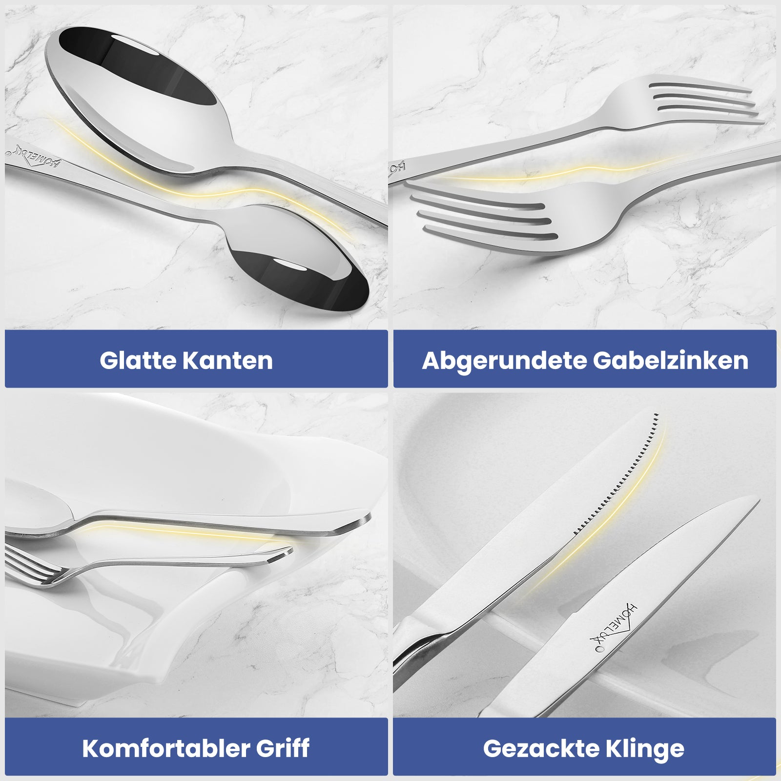 Homelux 72-teiliges Besteckset für 12 Personen, Edelstahl rostfrei, spülmaschinenfest, hochglanzpoliertes Tafelbesteck in Box