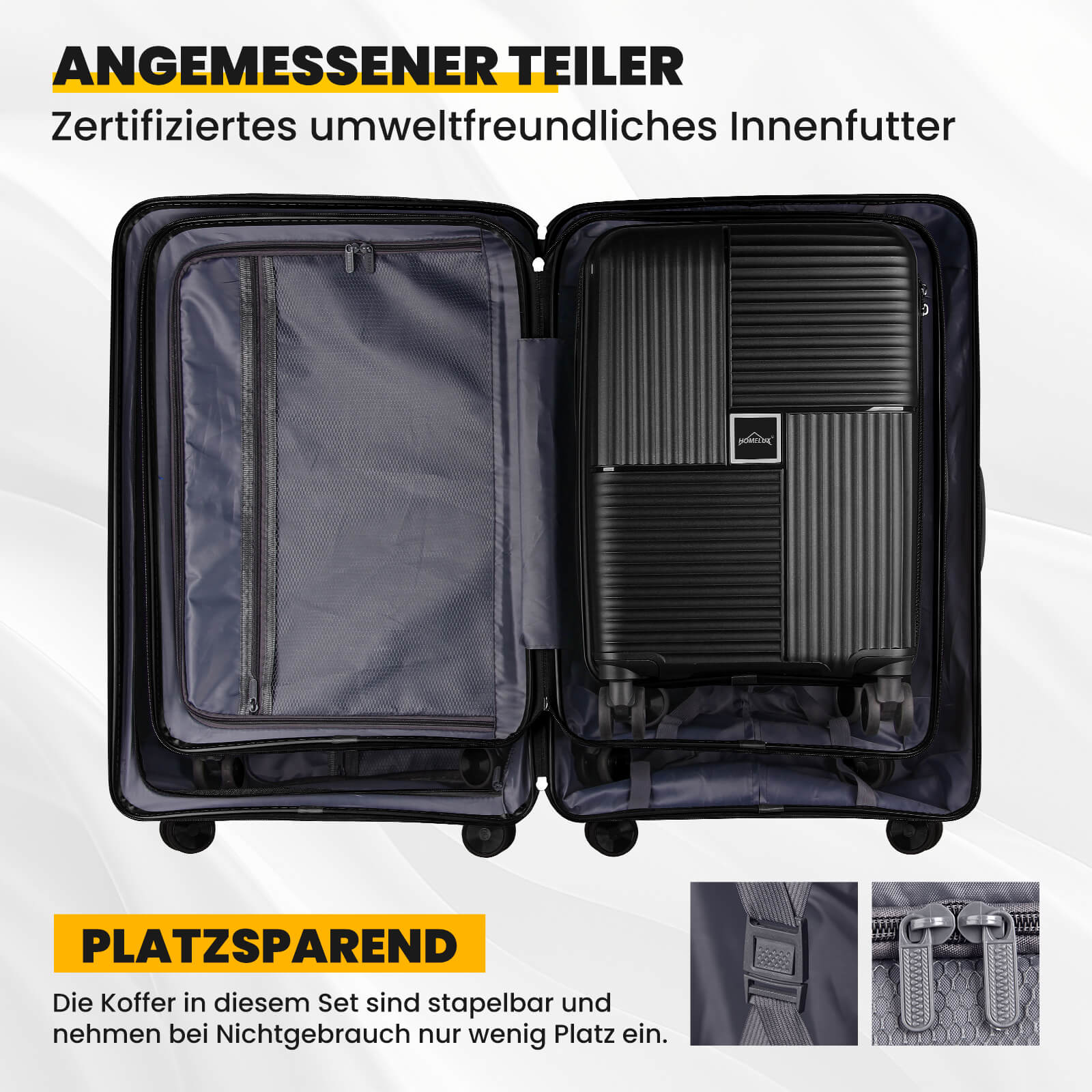 HOMELUX Hartschalenkoffer Set 3-teilig ABS Leicht Trolley Kofferset Rollkoffer Reisekoffer Hartschale M-L-XL