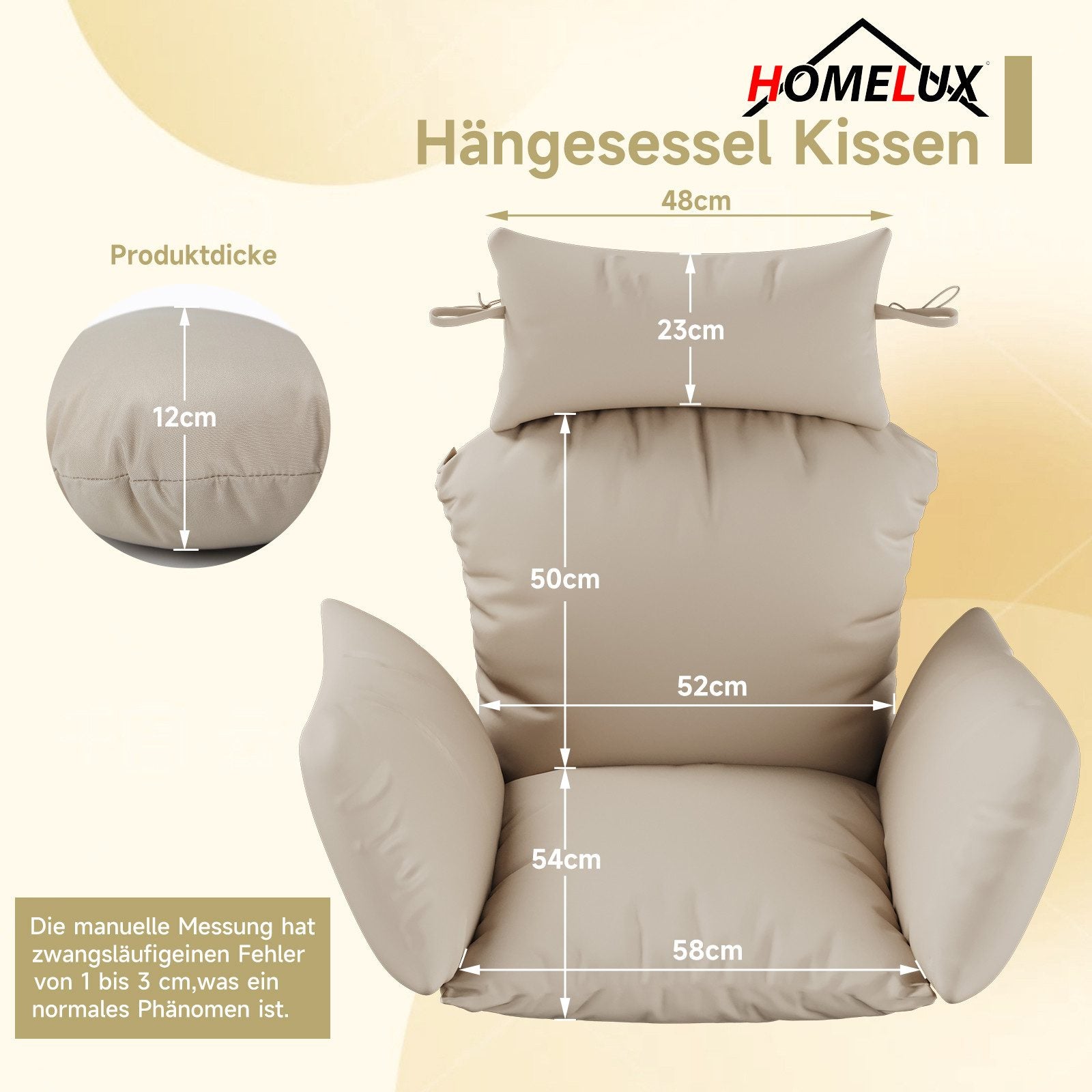 HOMELUX hanging chair cushion, upholstery, swing chair cushion, replacement cushion, pad for polyrattan/rattan hanging swing