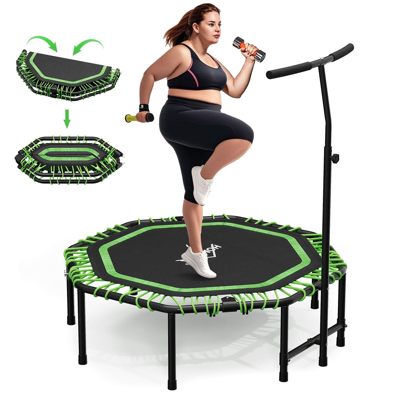 Höhenverstellbares Fitness-Trampolin mit Haltegriff – leise, faltbar & gelenkschonend für die Familie