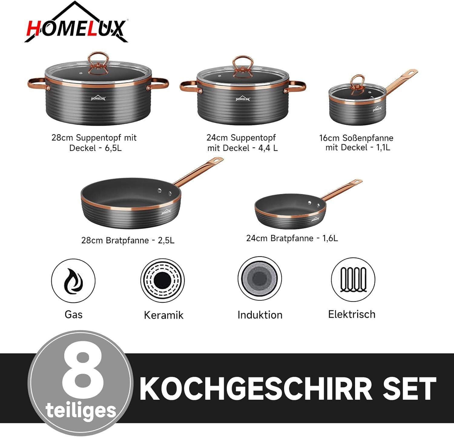 2 Pfannen und 3 Töpfe in einem Set für optimale Flexibilität beim Kochen