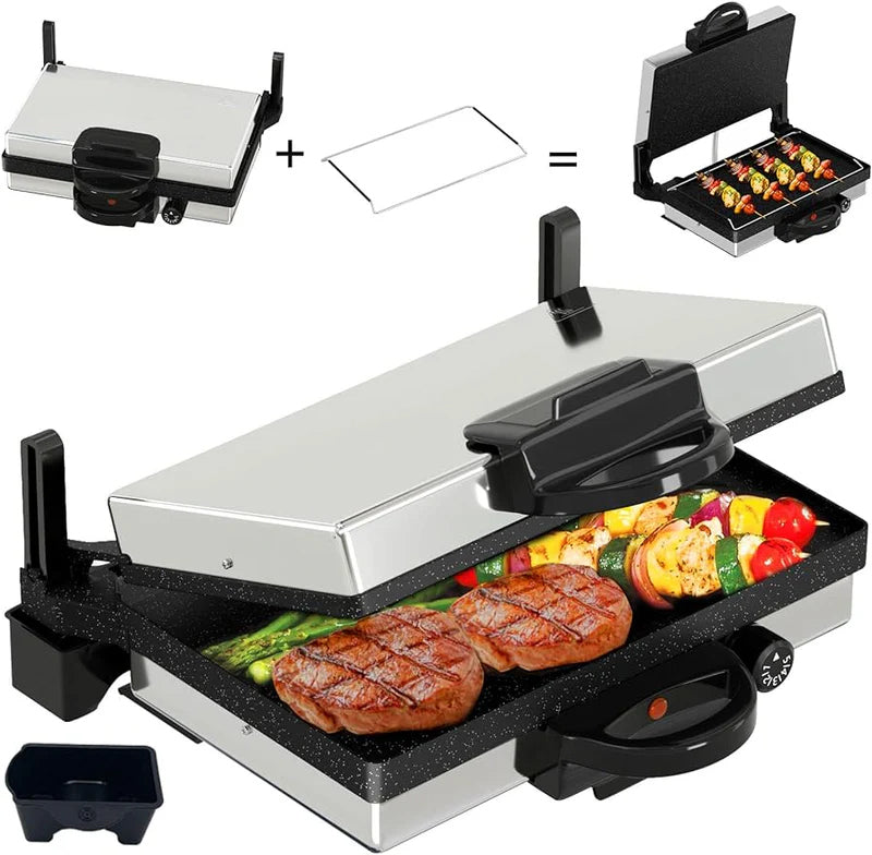 Kontaktgrill 2000W: Edelstahl, Antihaft, Multi-Grill & Brotmaschine