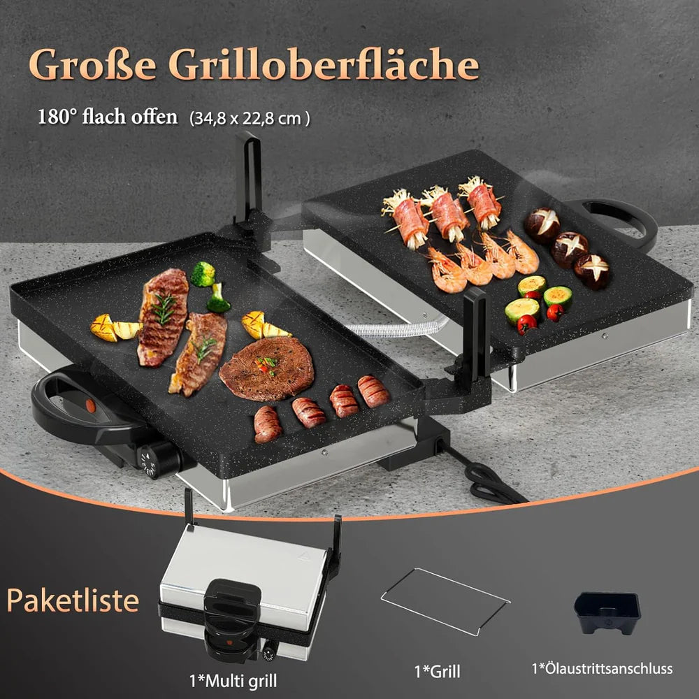 2000W Multi-Grill & Brotmaschine: Edelstahl, Antihaft Kontaktgrill