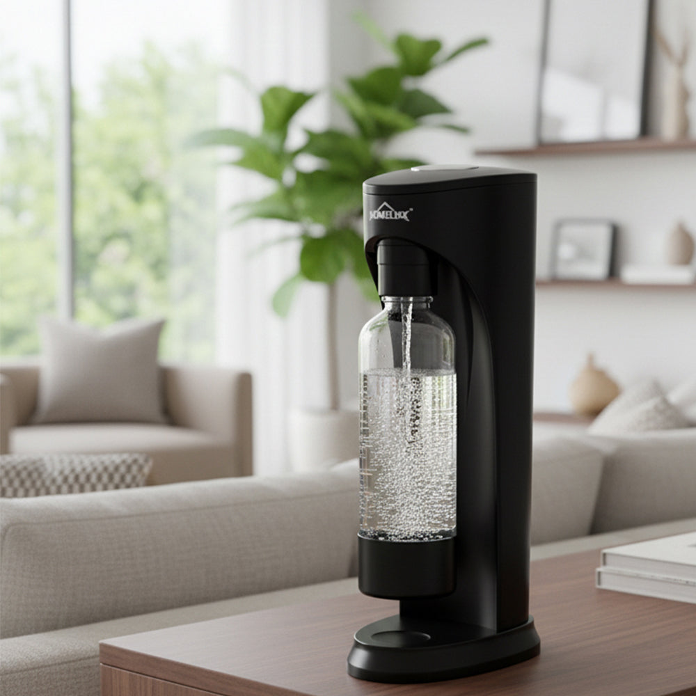 HOMELUX Wassersprudler Set inkl. BPA-freier PET-Flasche, kabelloser Trinkwassersprudler für 60L CO2-Zylinder, Schwarz