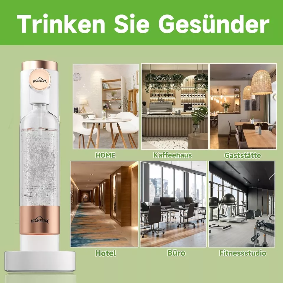 Sprudelwasser Maschine, HOMELUX, 316 Edelstahl Flasche, 1L PET-Flaschen