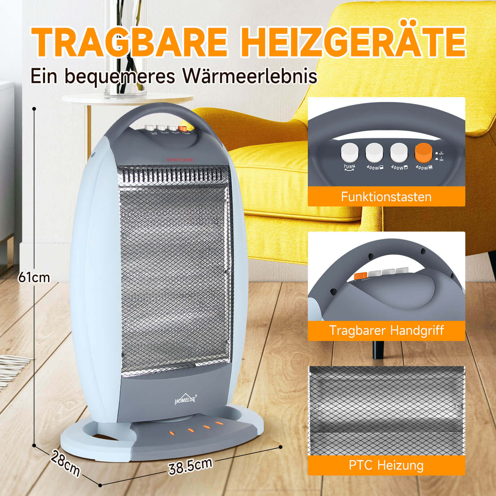 Homelux Halogen Heizstrahler für komfortable Wärme und einfache Handhabung im Alltag.
