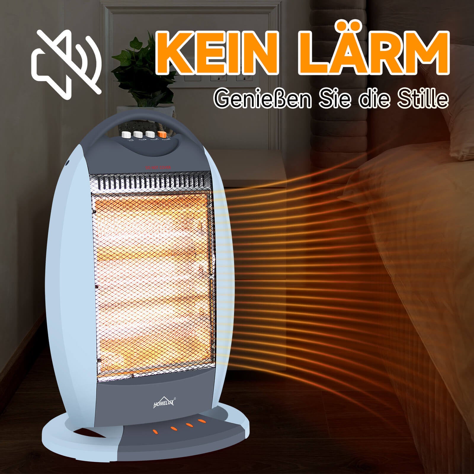 Verstellbare Heizstufen für individuell angepasste Wärme – Homelux Halogen Heizstrahler.