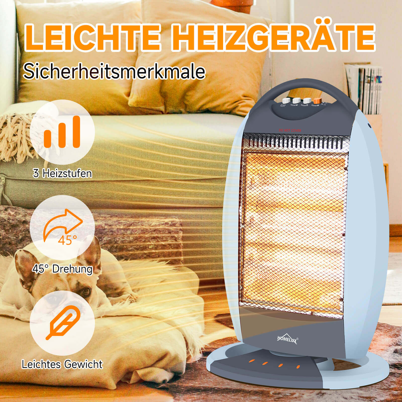 Homelux Heizstrahler für schnelle Wärme – Perfekt für kalte Wintertage in Innenräumen.