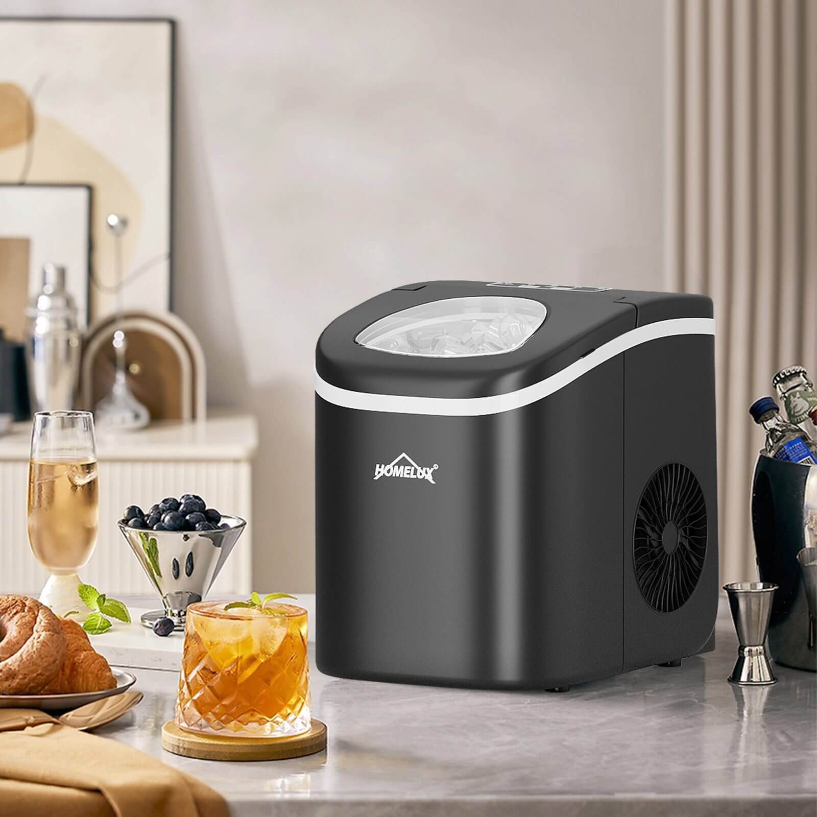 Eiswürfelmaschine 1,4 L Ice Maker, 2 wählbare Eiswürfelgrößen, 9 Eiswürfel in 6 Minuten, Selbstreinigungsfunktion Schwarz
