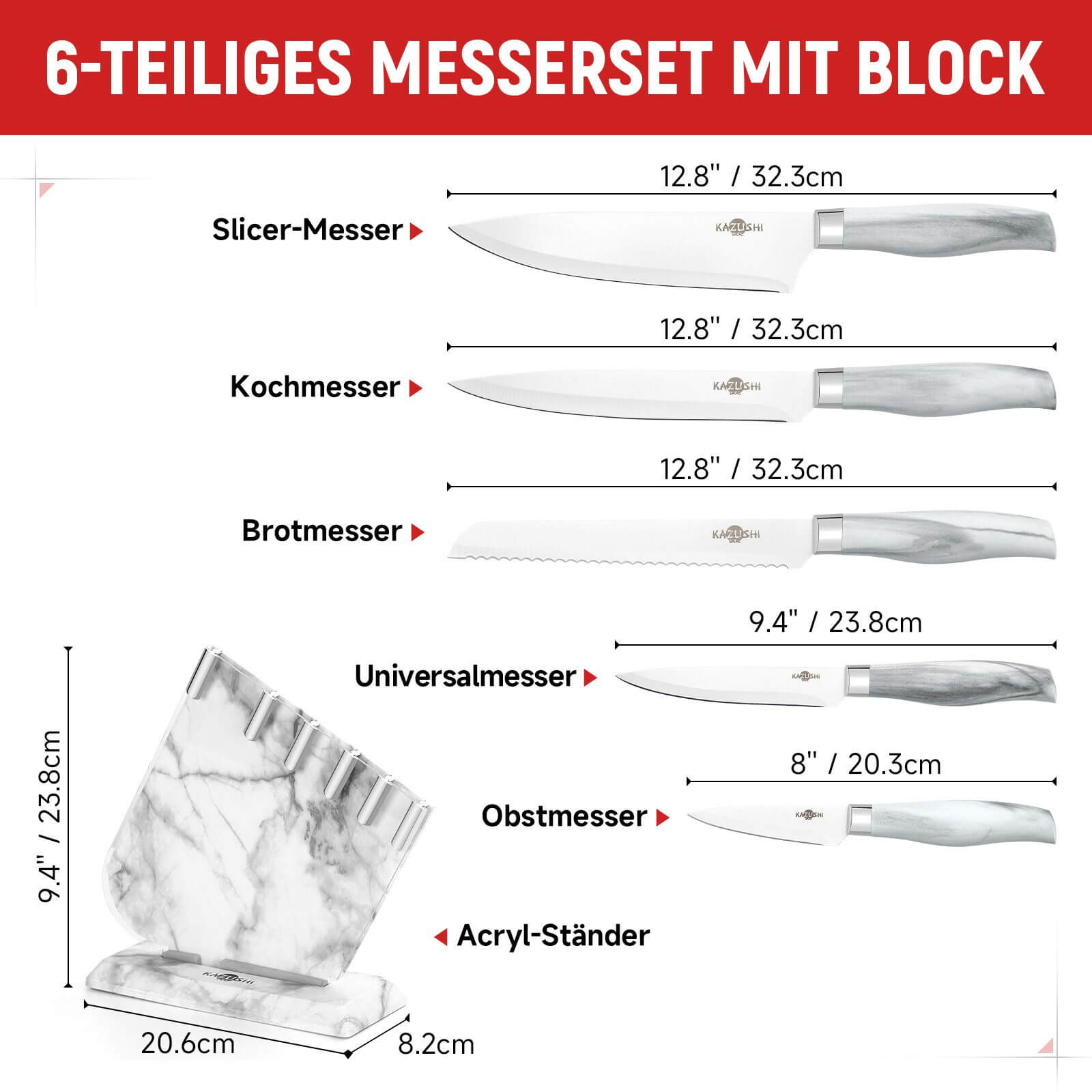 Küchenmesser Set mit selbstschärfendem Messerblock – Immer perfekt scharf.