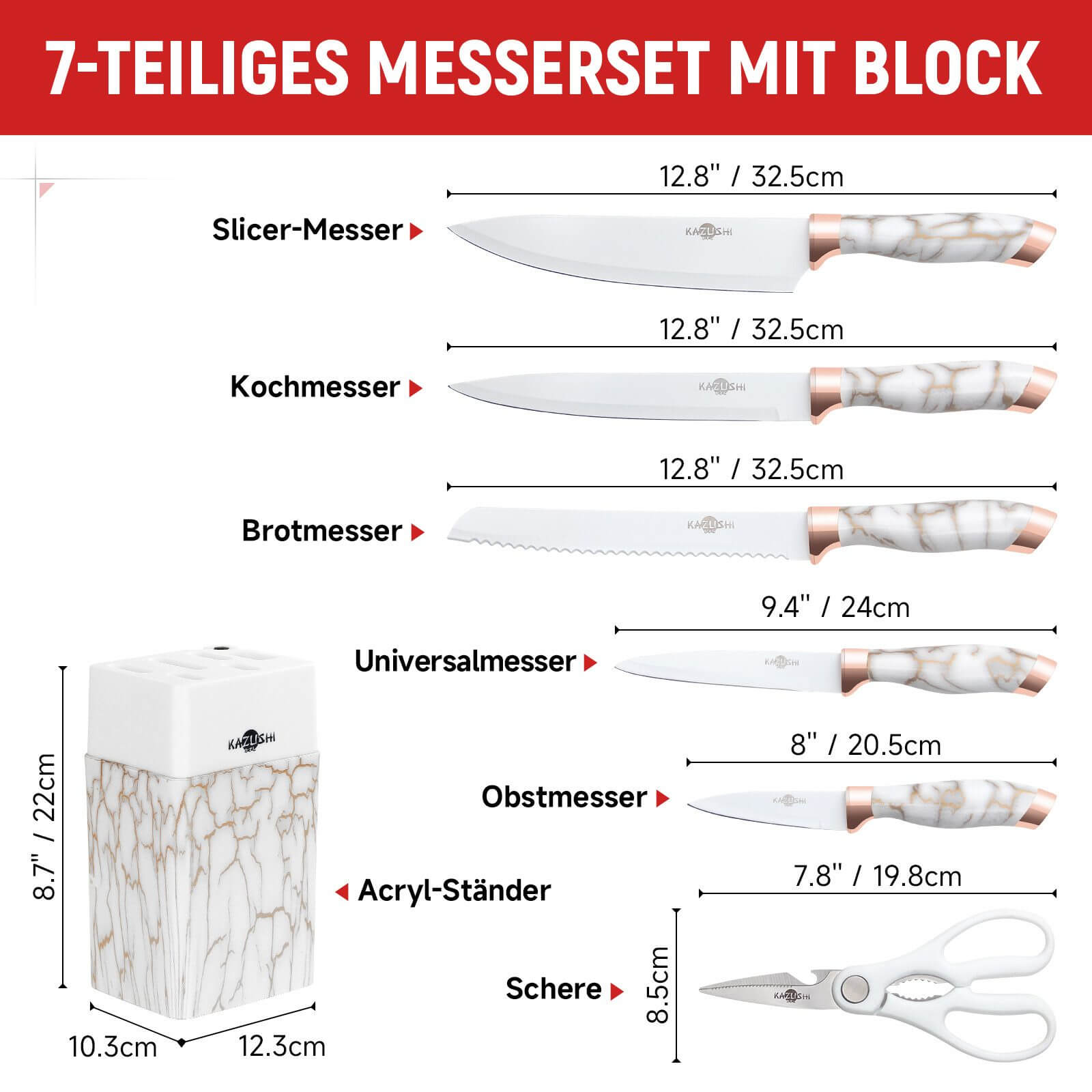 Messer Set mit 360° drehbarem Messerblock – Praktische Aufbewahrung für Ihre Messer.
