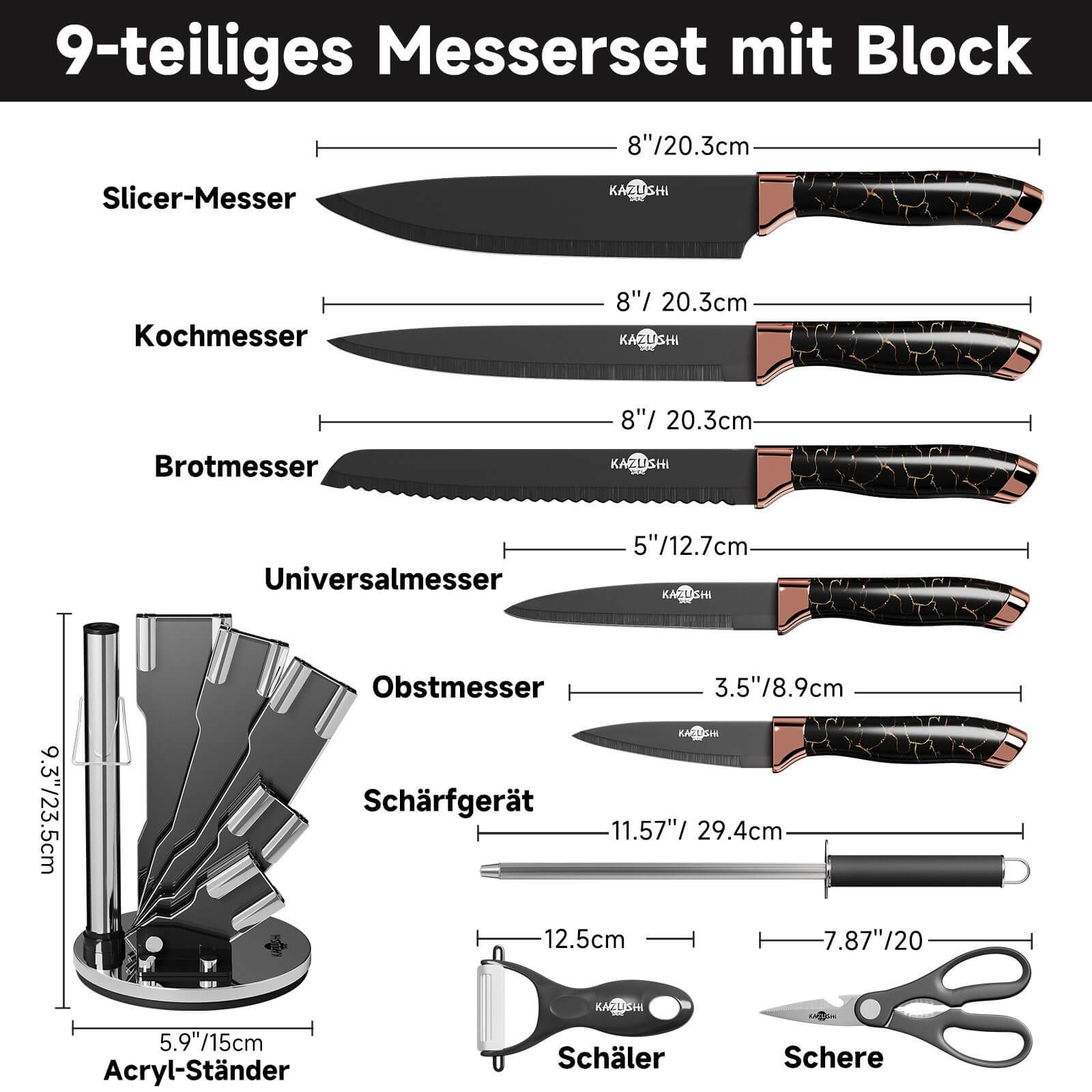 Küchenmesser Set mit Sicherheitsfunktionen – Rutschfester Messerblock für Stabilität.